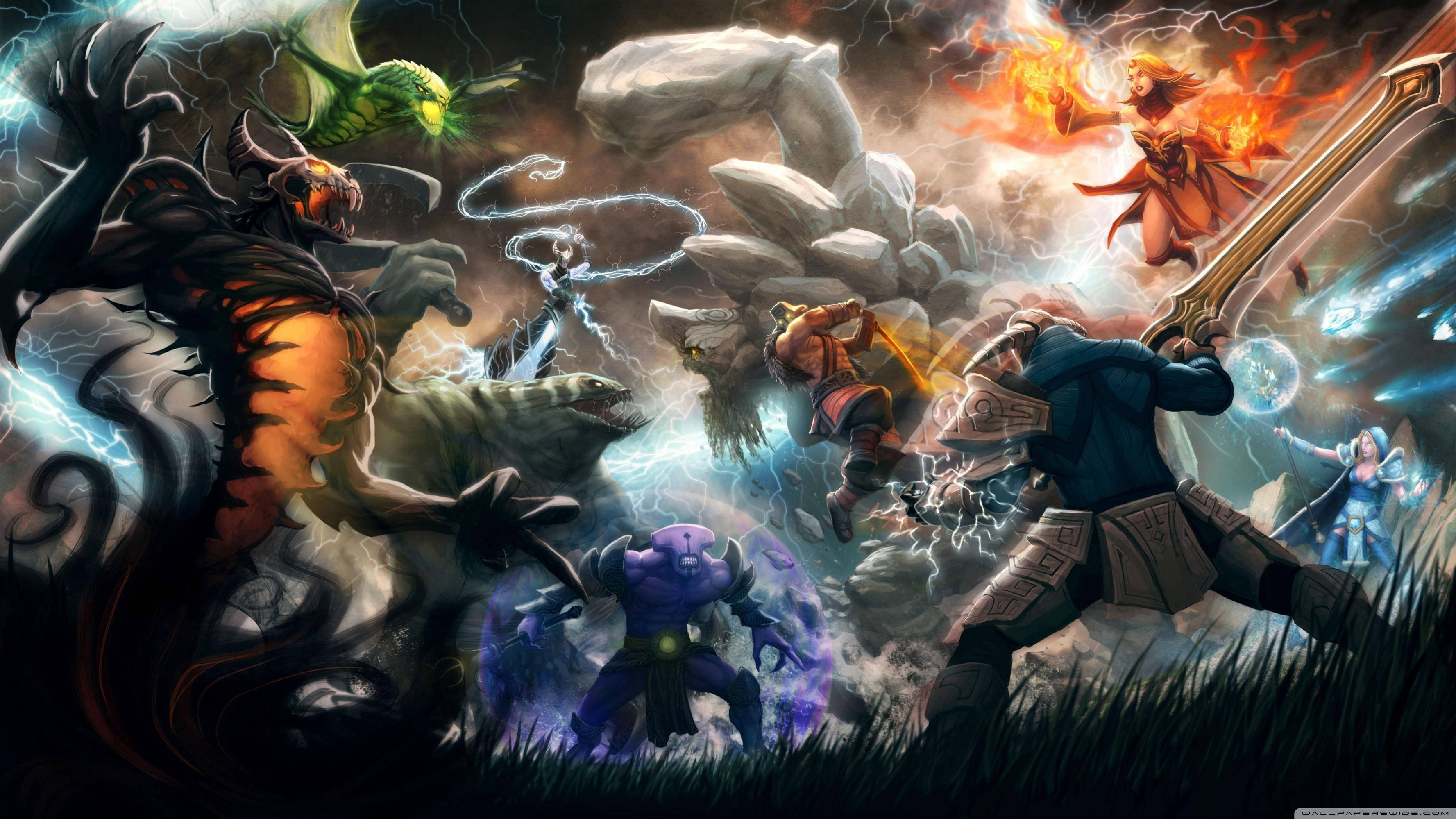Dota 2, 4K, massive battle, 2K Desktop Wallpaper