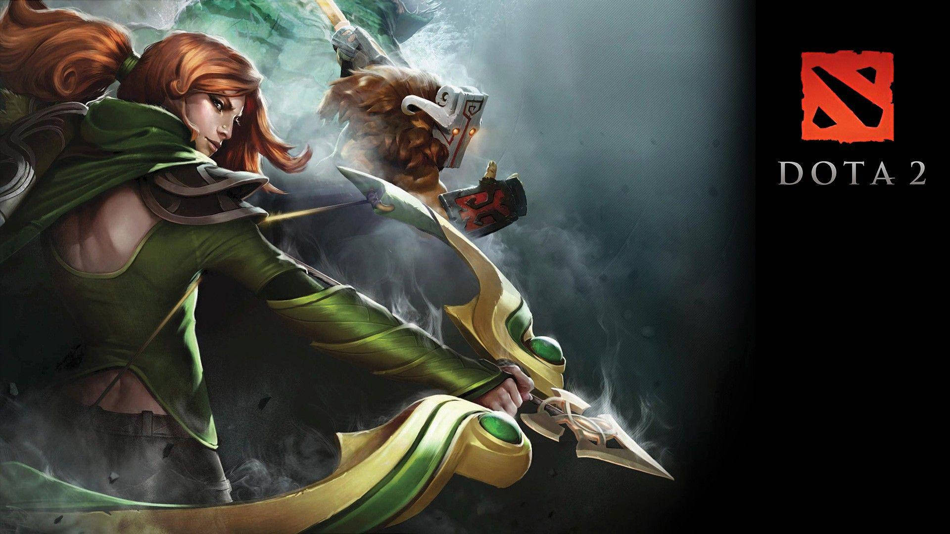 Dota 2, female archer, green armor, Full HD Desktop Wallpaper