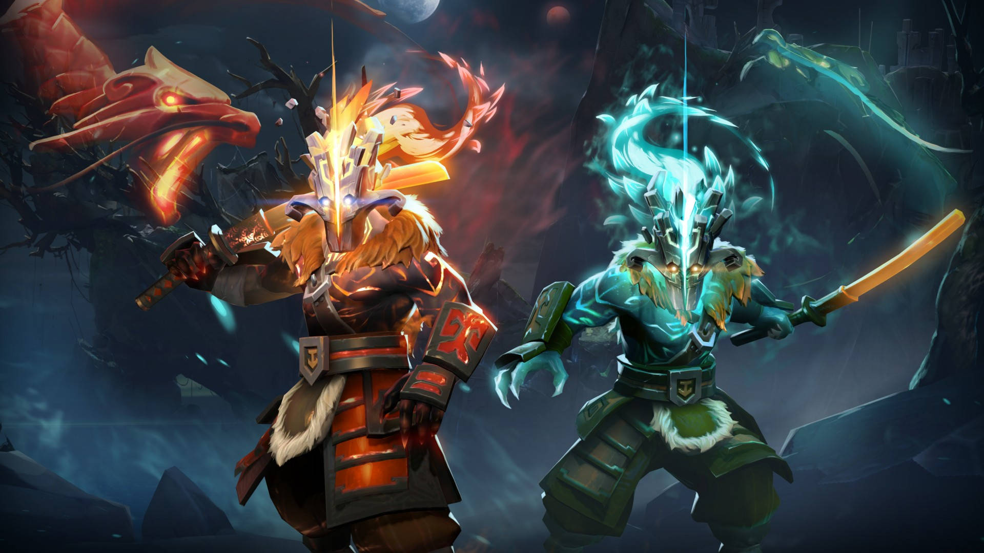 Dota 2, armored warriors, fiery energy, Full HD Desktop Wallpaper