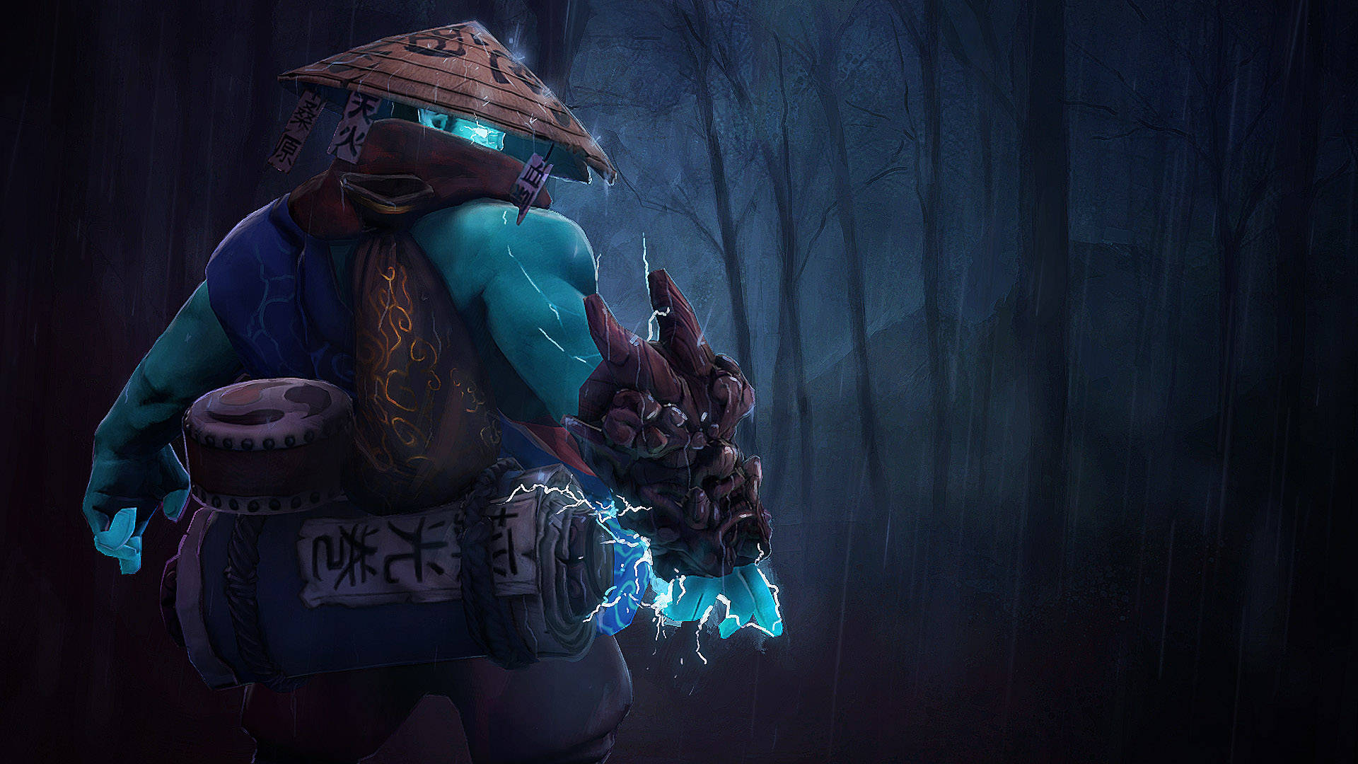 Dota 2, masked ninja warrior, glowing blue lightning-infused weapon, Full HD Desktop Wallpaper