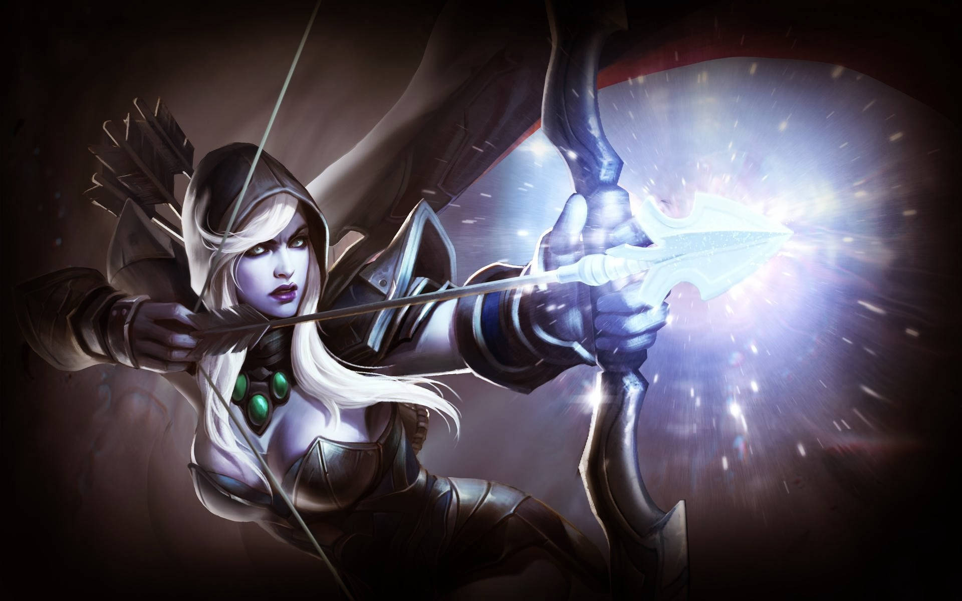 Dota 2, hooded female archer, white hair, Full HD Desktop Wallpaper