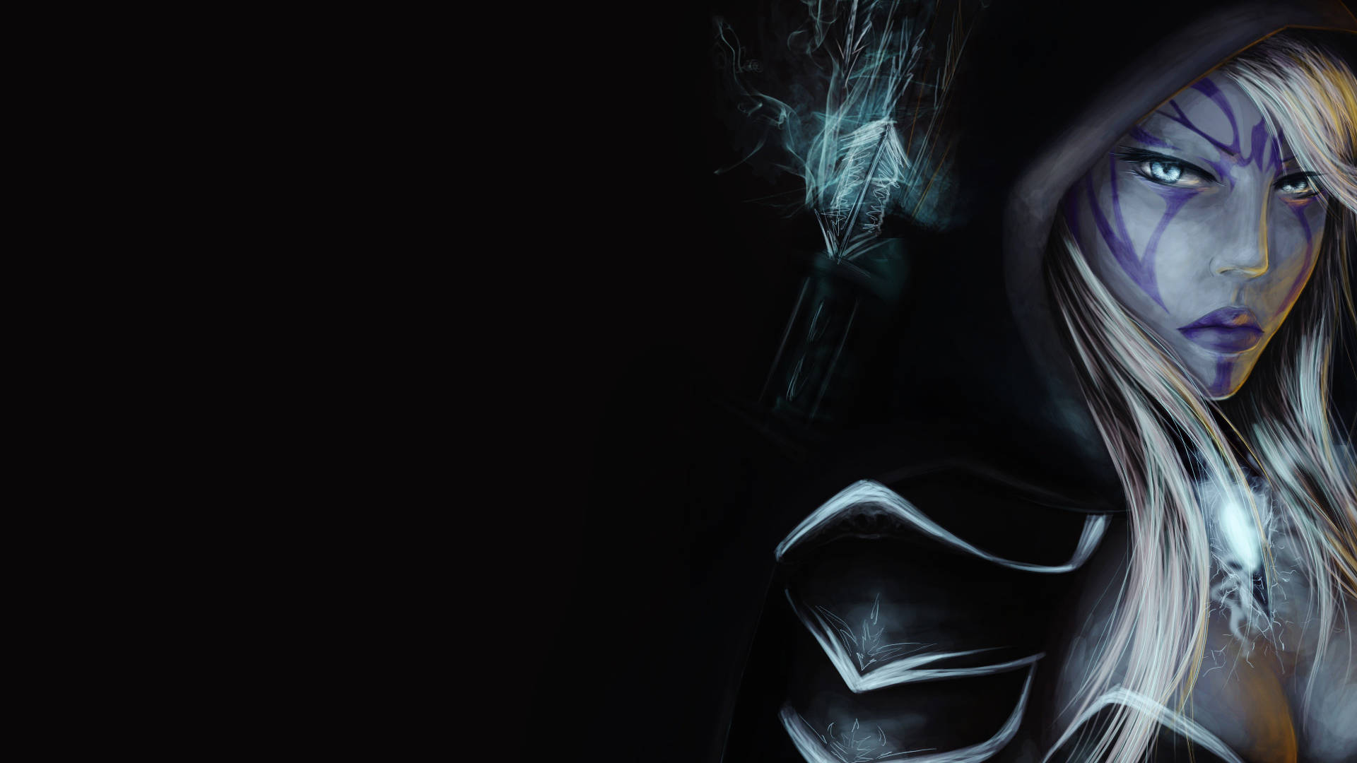 Dota 2 Desktop, hooded female figure, glowing eyes, Full HD Desktop Wallpaper