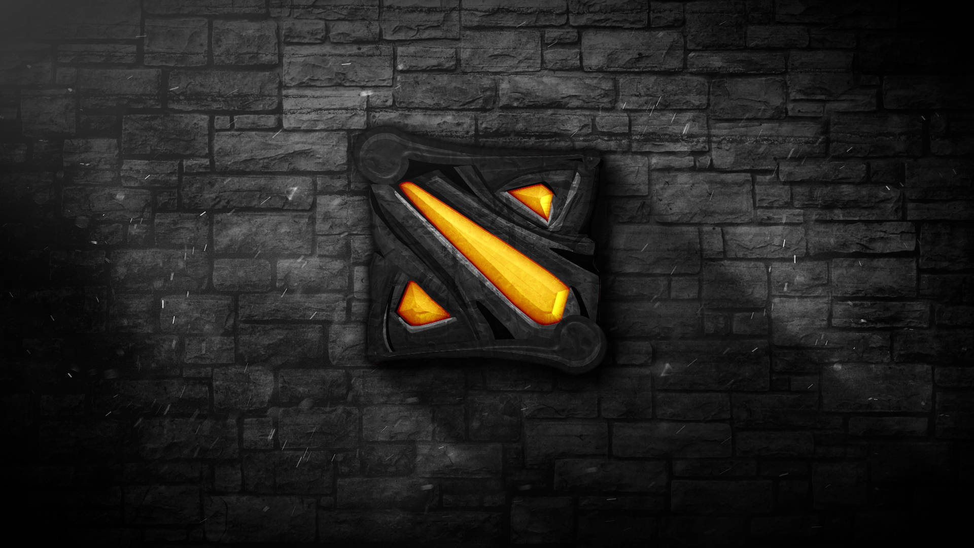 Dota 2, glowing orange Dota 2 logo, dark stone wall, Full HD Desktop Wallpaper