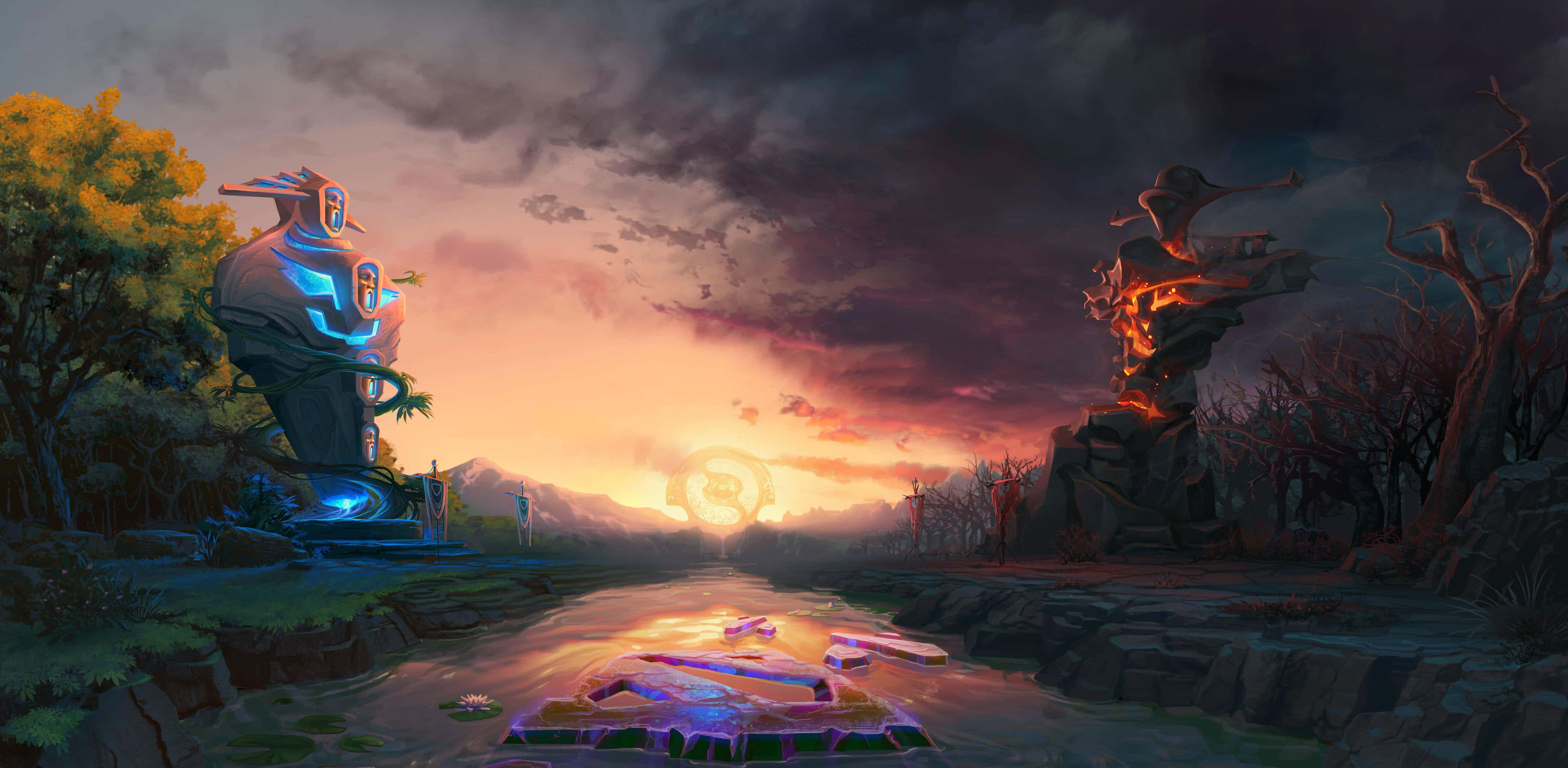 Dota 2, sunset, futuristic ruins, 5K Desktop Wallpaper