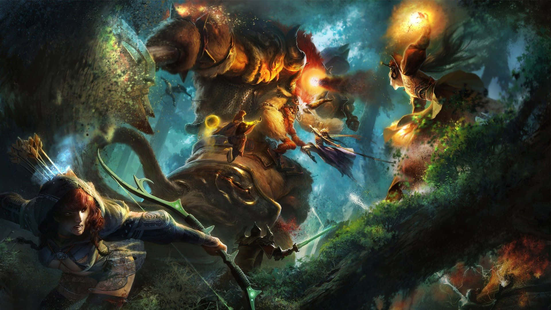 Dota 2, fantasy warriors, colossal fiery beast, Full HD Desktop Wallpaper