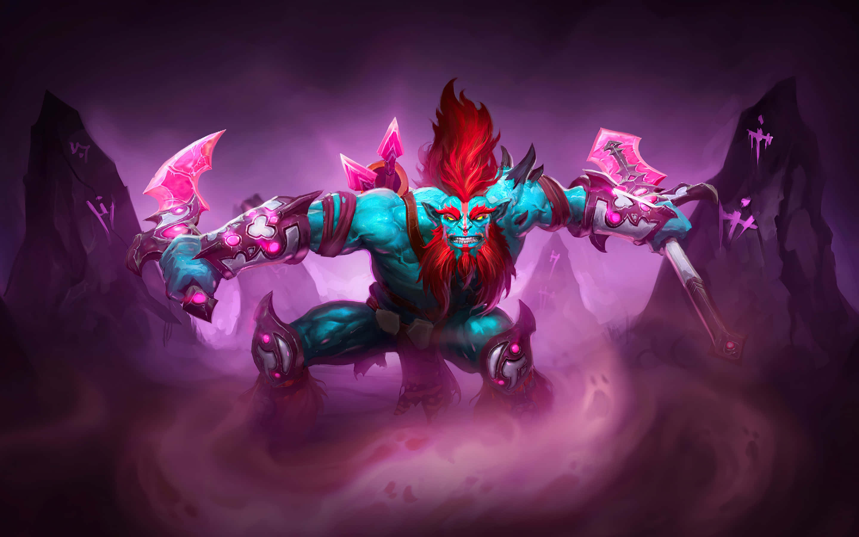 Dota 2 Heroes, teal-skinned demon, red hair, 2K Desktop Wallpaper
