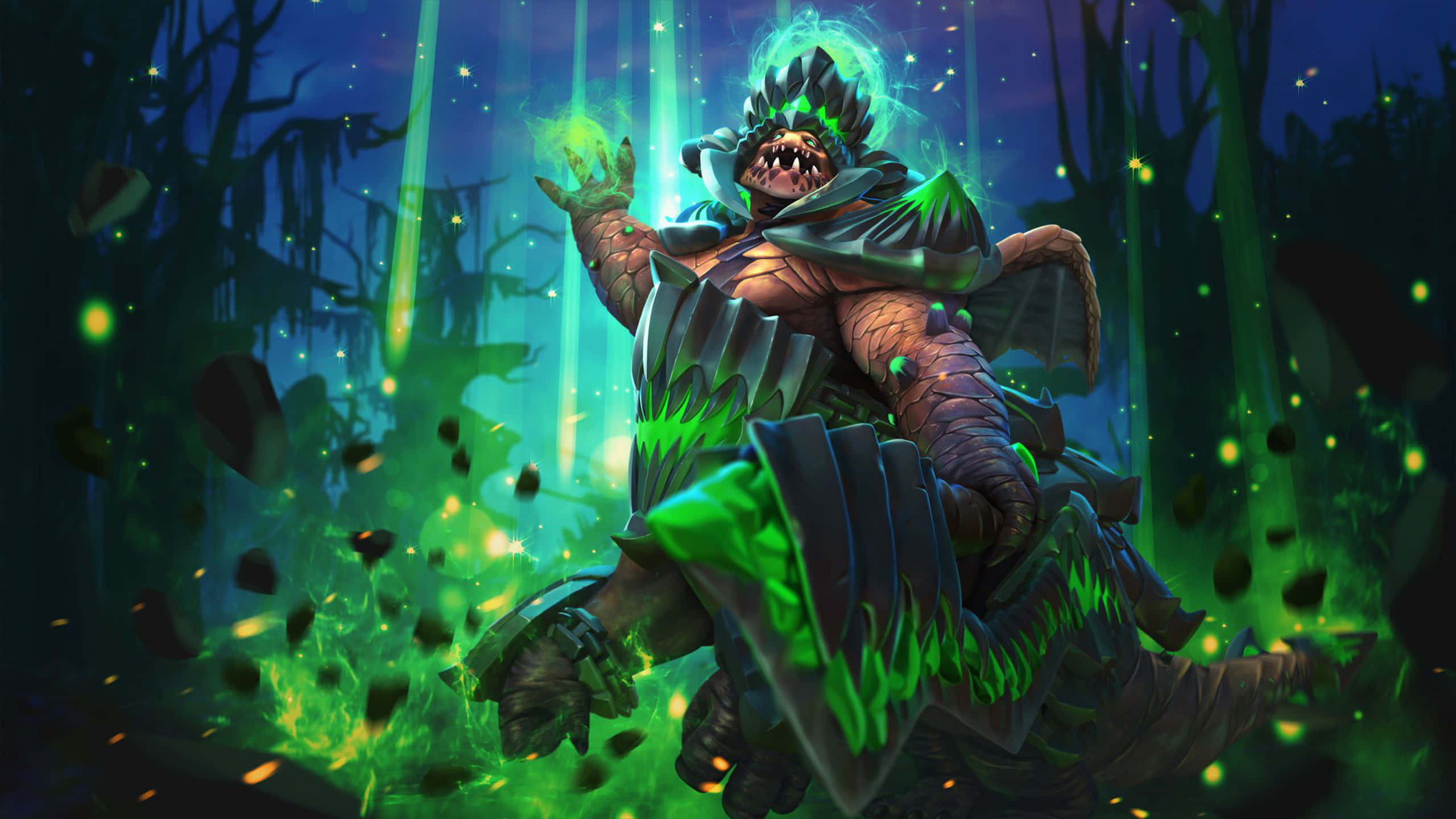 Dota 2 Heroes, monstrous dragon-like creature, glowing green energy, 2K Desktop Wallpaper