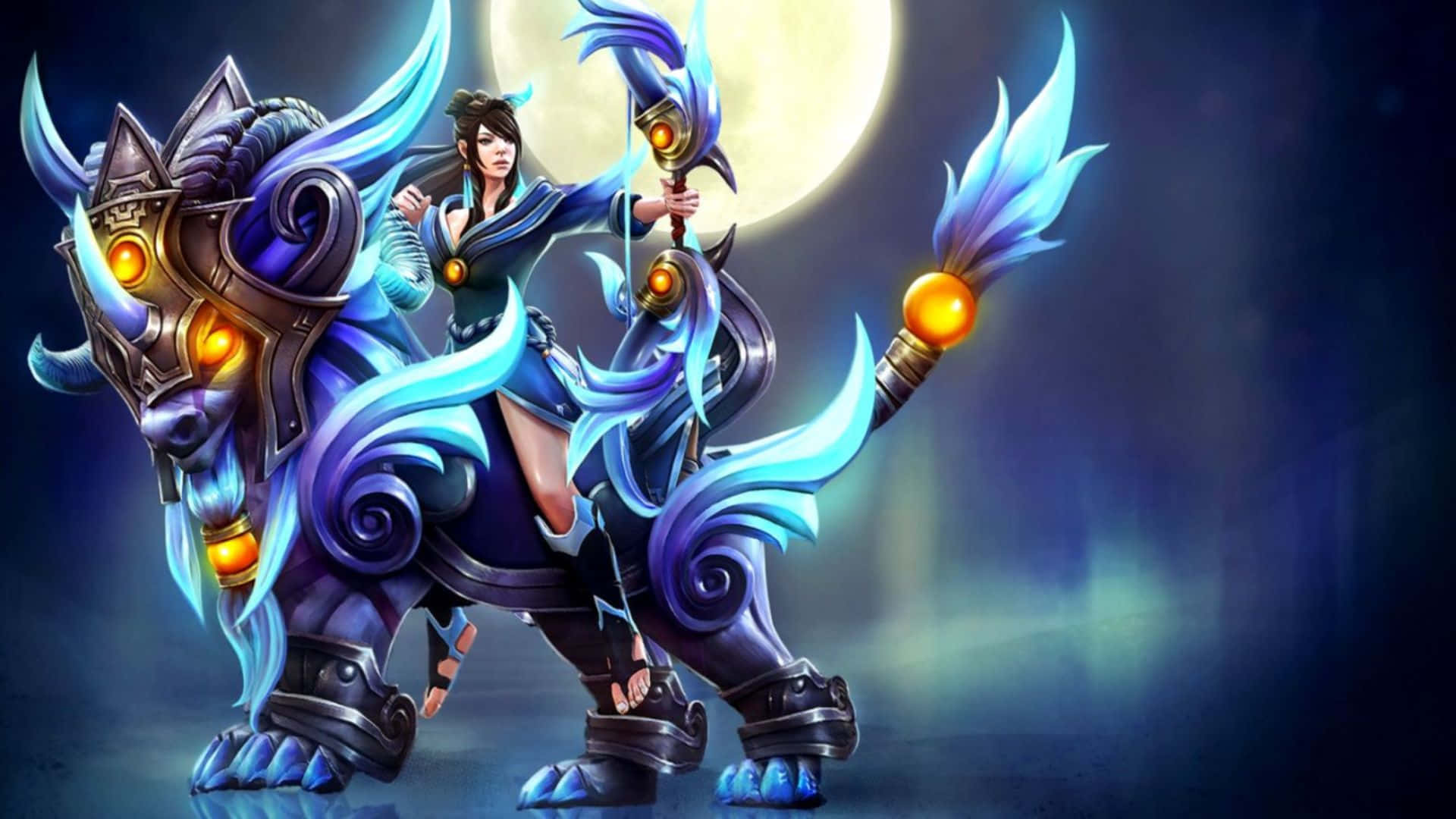 Dota 2 Heroes, blue armored beast, glowing full moon, Full HD Desktop Wallpaper