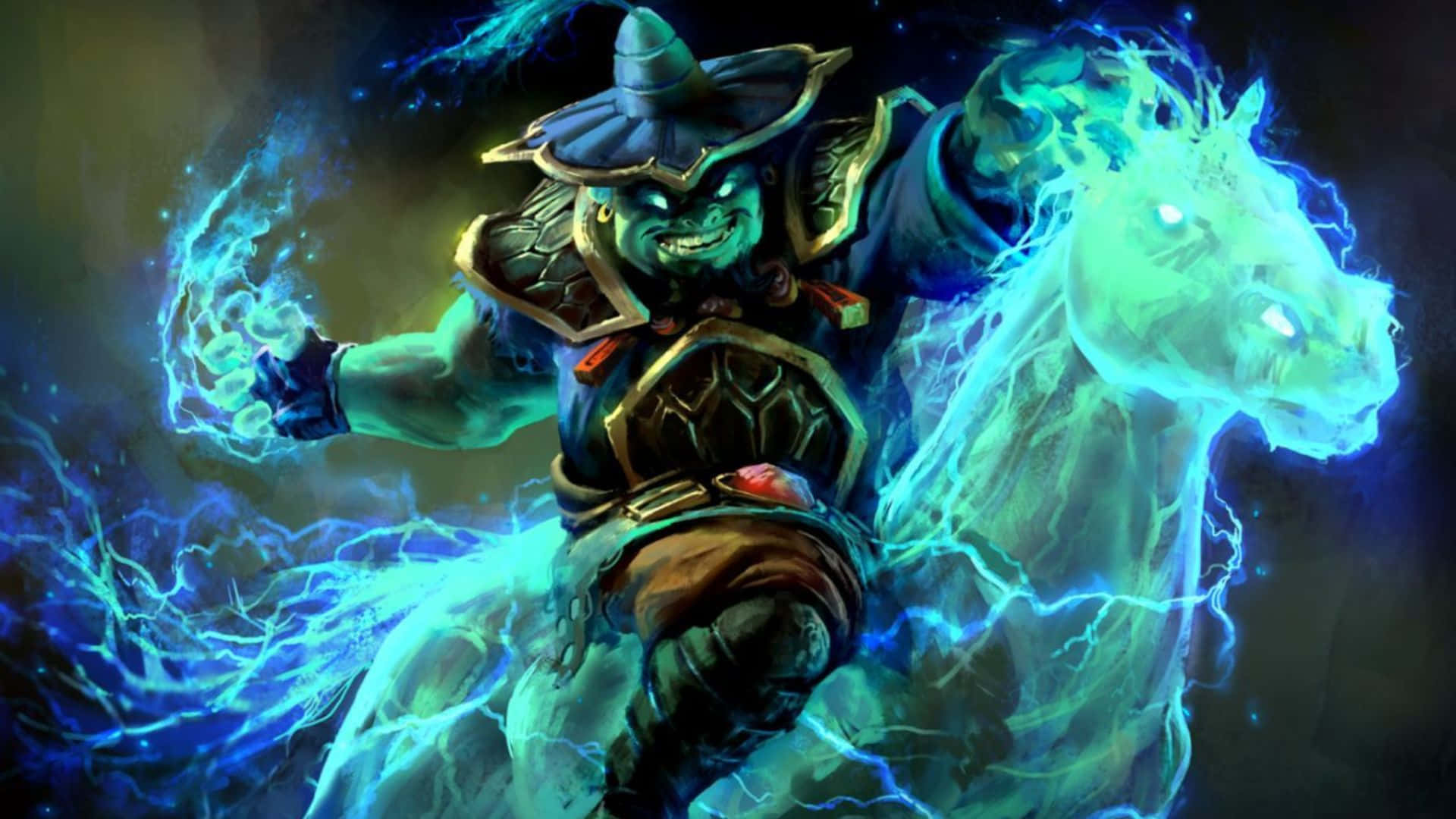 Dota 2 Heroes, green-skinned warrior, ornate armor, Full HD Desktop Wallpaper