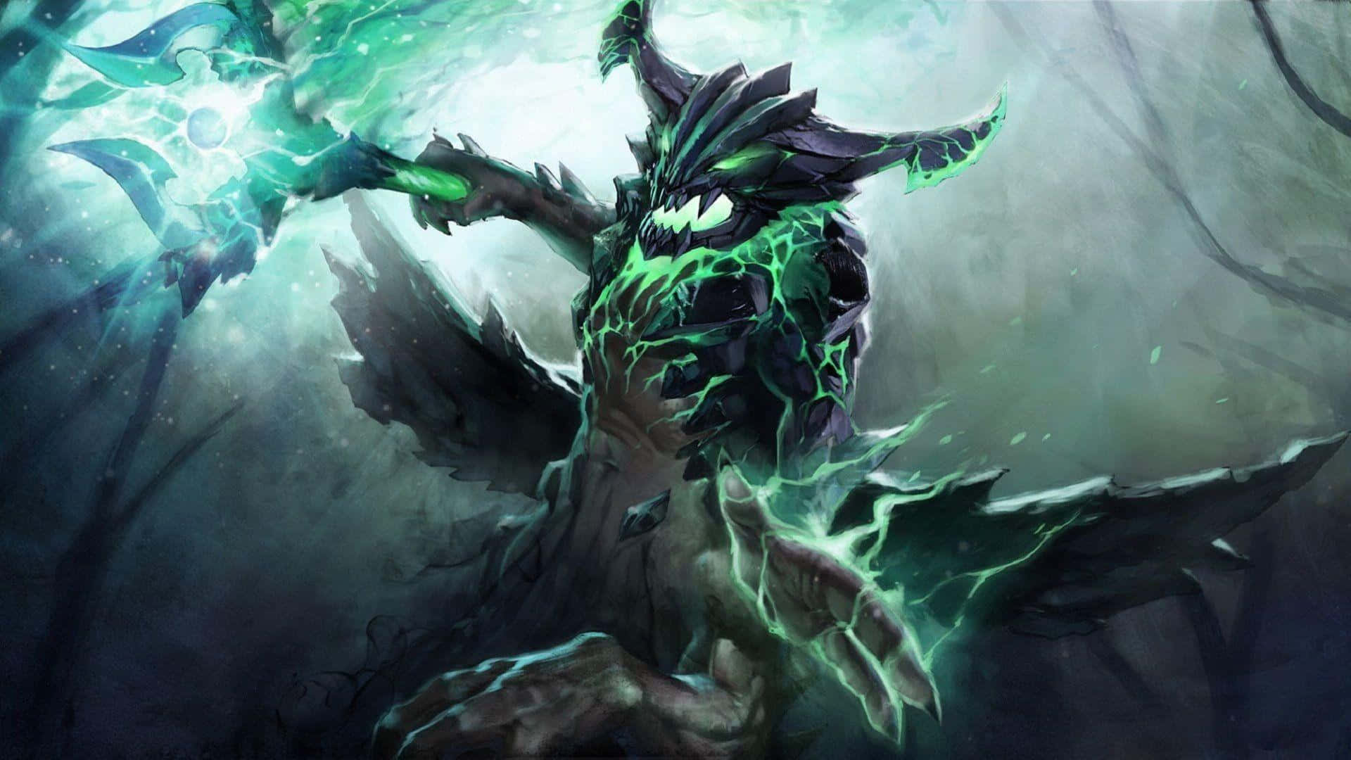 Dota 2 Heroes, glowing green energy, jagged form, Full HD Desktop Wallpaper