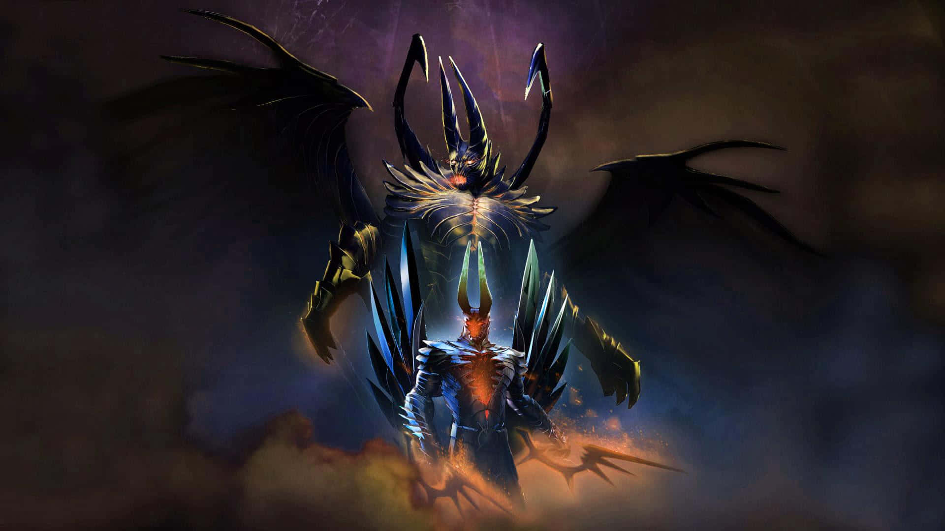 Dota 2 Heroes, dark-winged demonic figure, glowing red eyes, Full HD Desktop Wallpaper