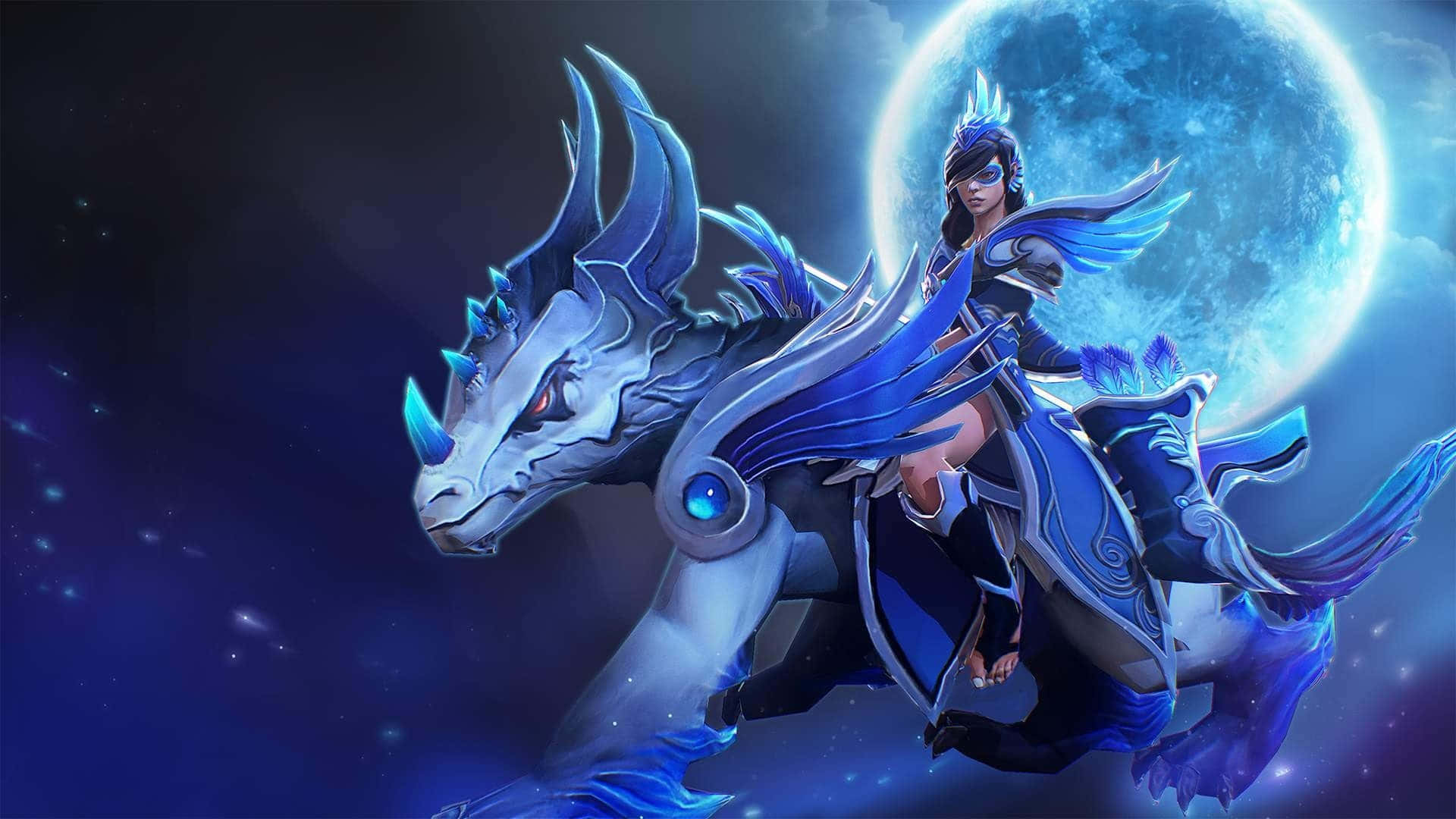 Dota 2 Heroes, blue dragon, glowing moon, Full HD Desktop Wallpaper