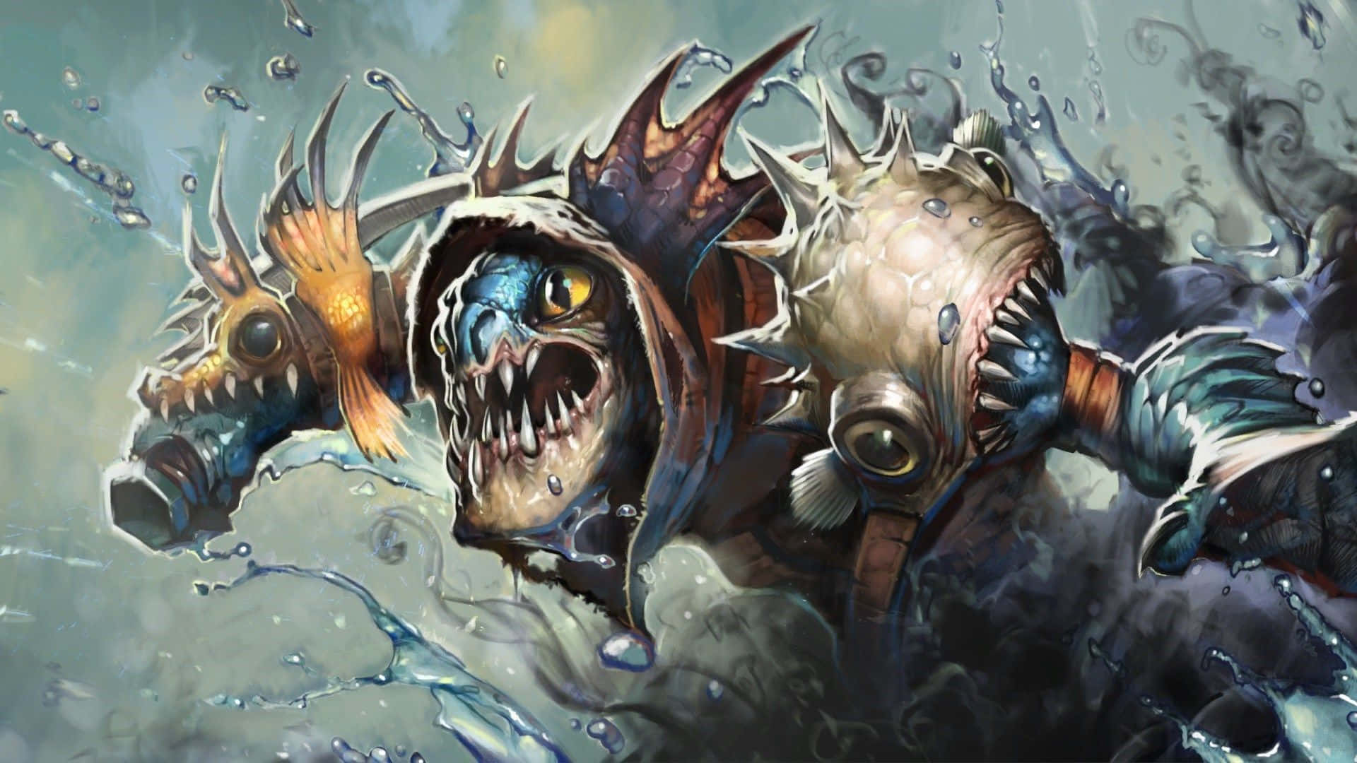 Dota 2 Heroes, three-headed aquatic beast, churning water, Full HD Desktop Wallpaper