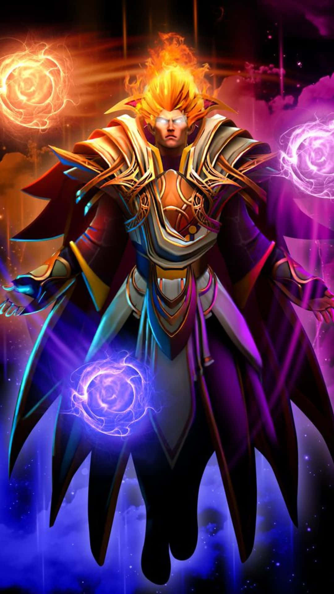 Dota 2 Heroes, cosmic purple and orange nebula, fiery hair, Full HD Phone Wallpaper