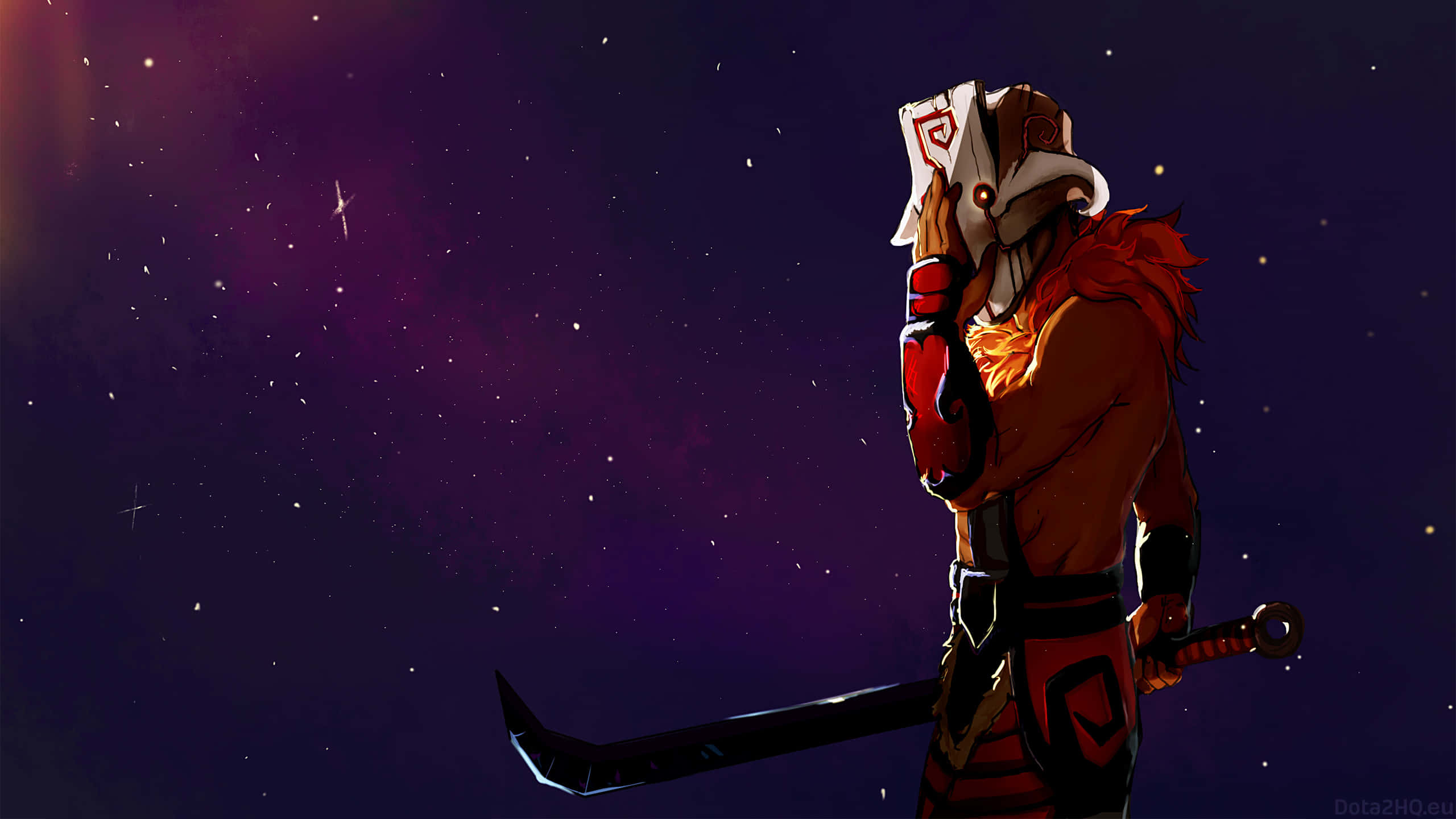 Dota 2 Juggernaut, masked warrior, fiery hair, 2K Desktop Wallpaper
