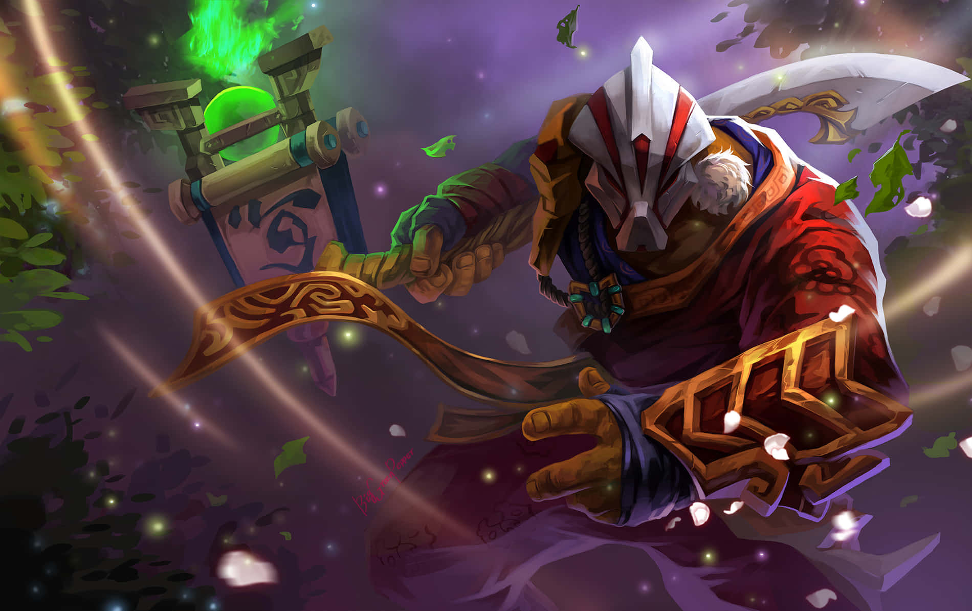Dota 2 Juggernaut, red robes, glowing staff, HD Desktop Wallpaper
