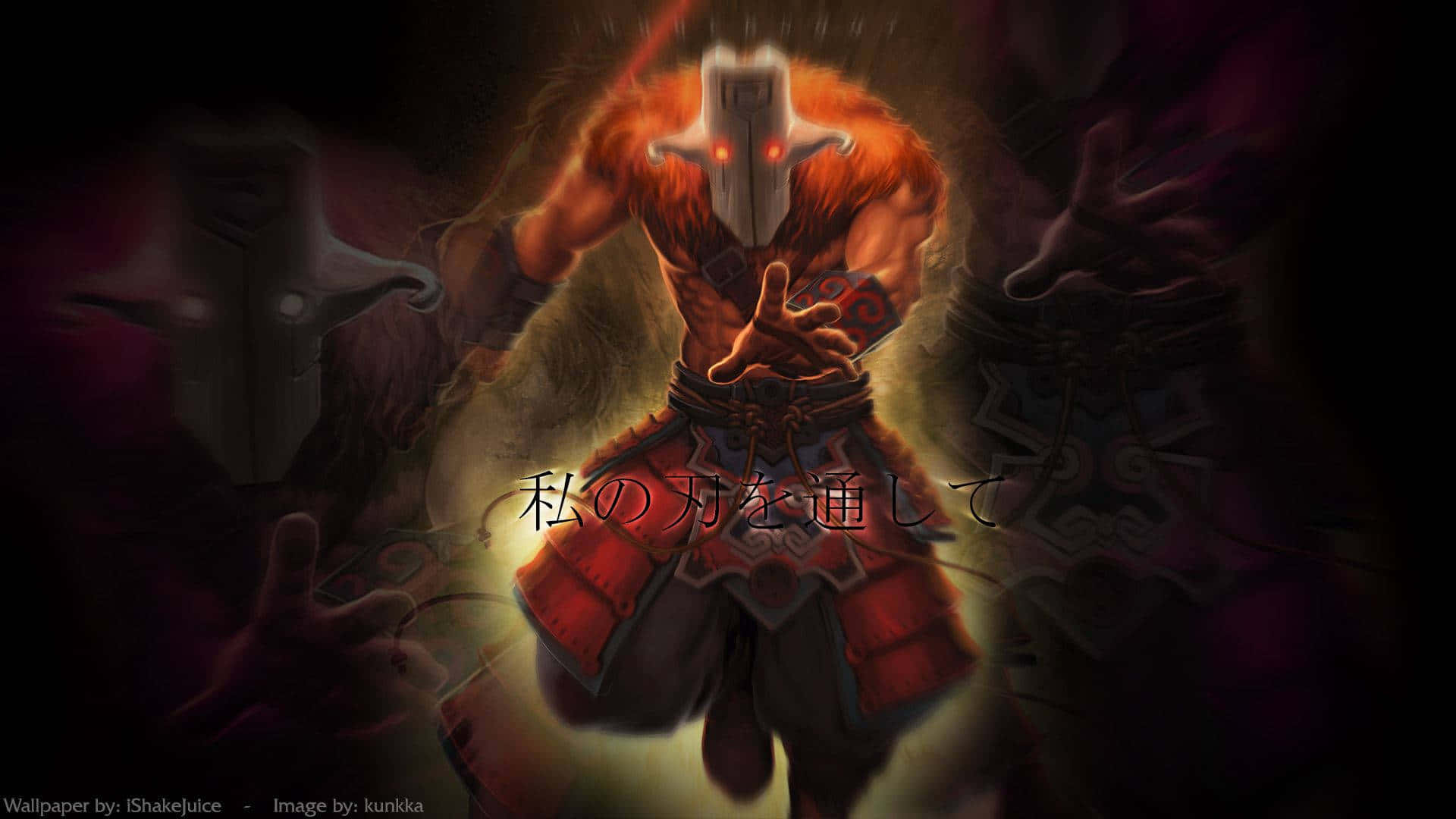 Dota 2 Juggernaut, glowing red armored warrior, white mask, Full HD Desktop Wallpaper