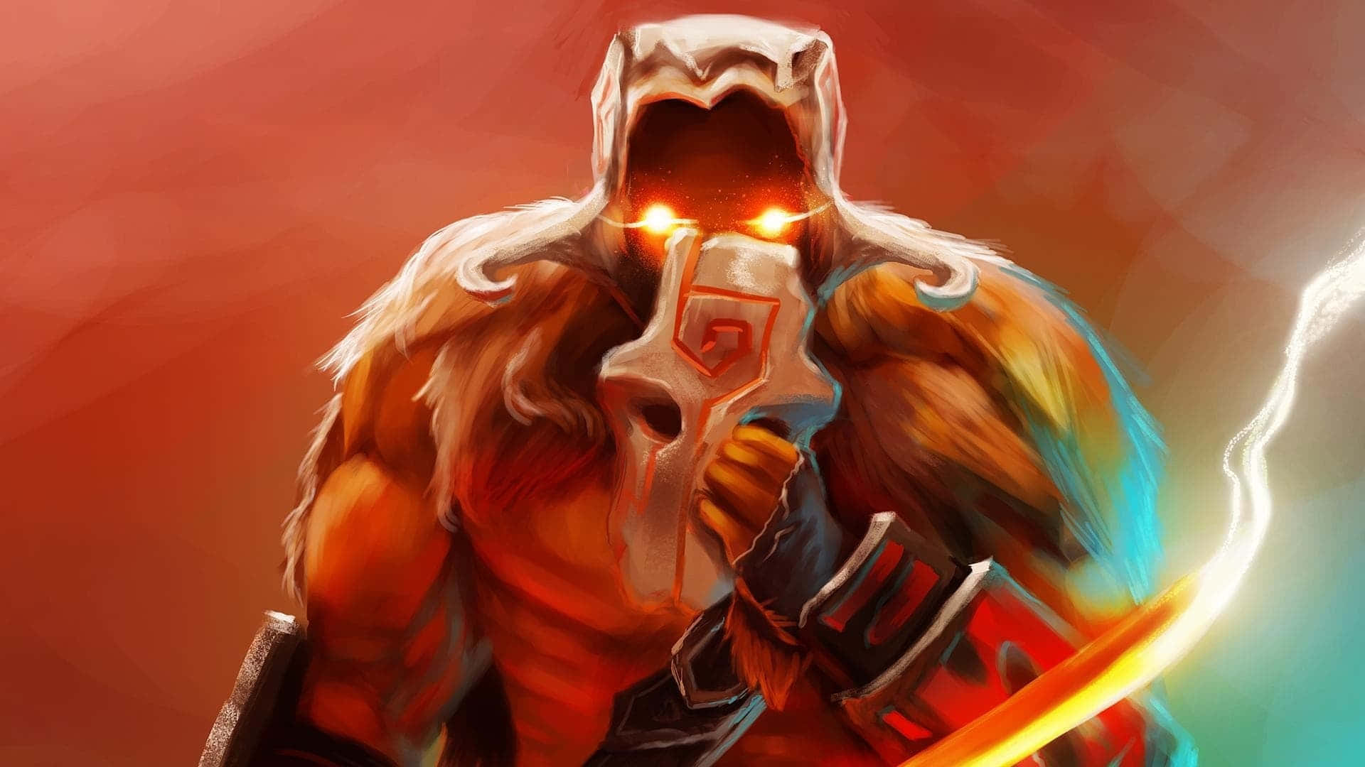 Dota 2 Juggernaut, glowing orange eyes, skull mask, Full HD Desktop Wallpaper