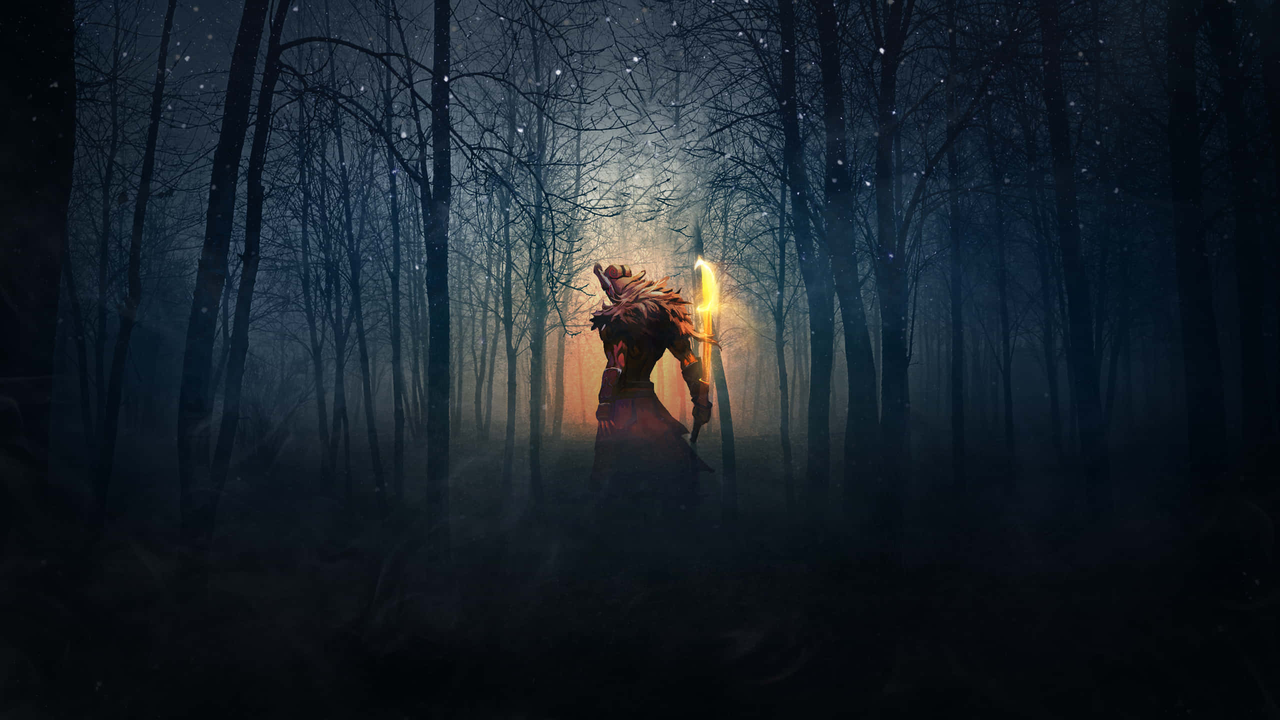 Dota 2 Juggernaut, glowing sword, misty dark forest, 2K Desktop Wallpaper