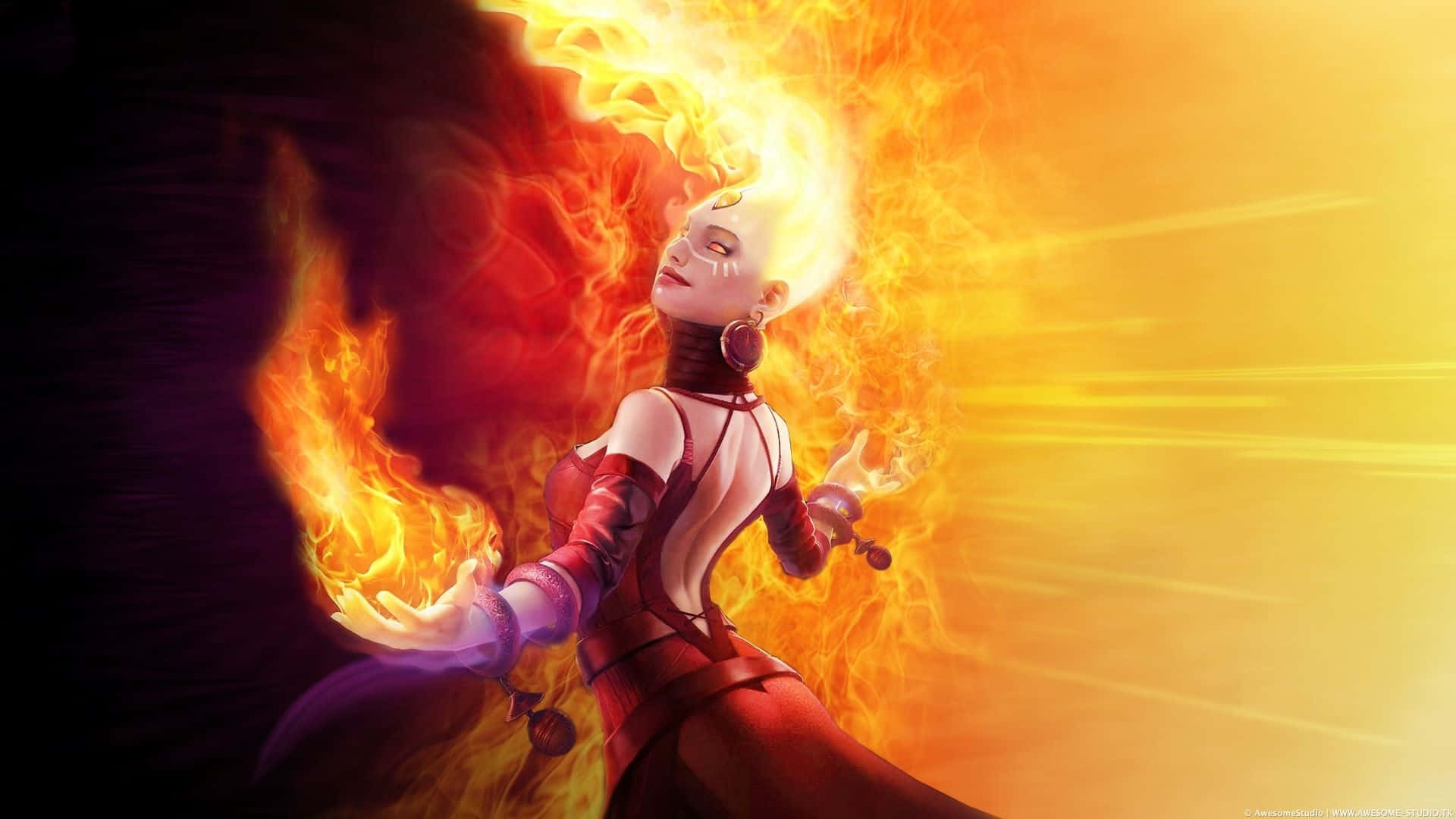Dota 2, Lina, fiery-haired woman, Full HD Desktop Wallpaper
