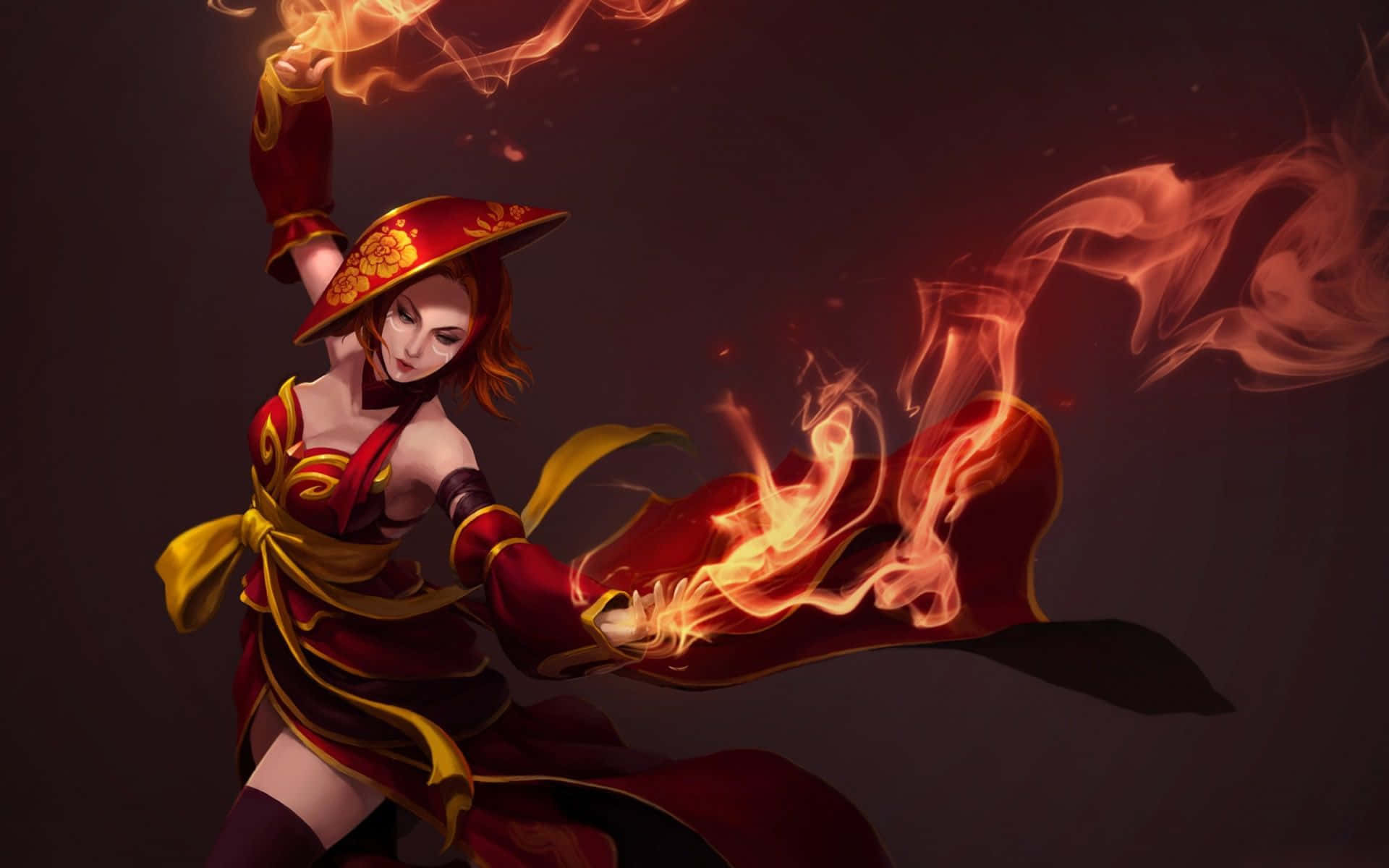 Dota 2, Lina, red and gold robes, Full HD Desktop Wallpaper