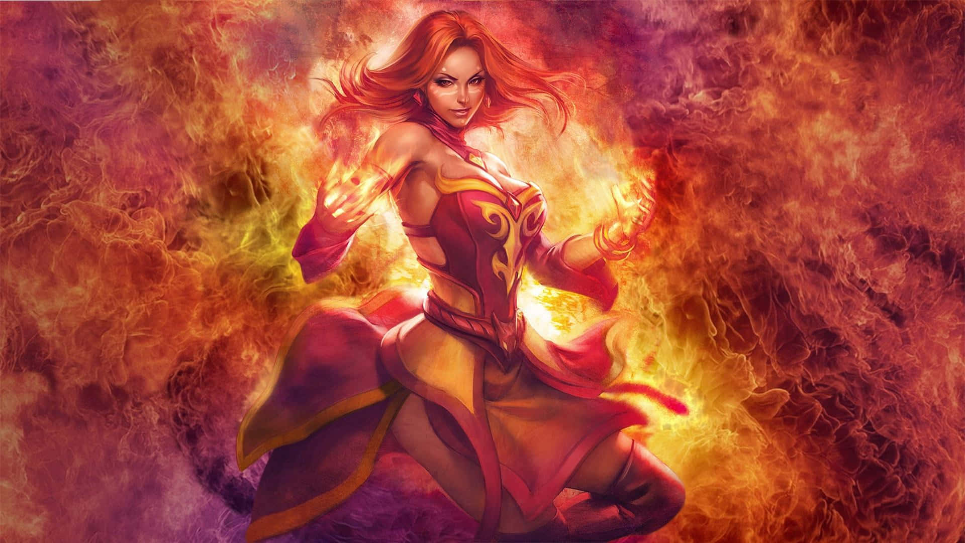 Dota 2, Lina, fiery red-haired woman, Full HD Desktop Wallpaper