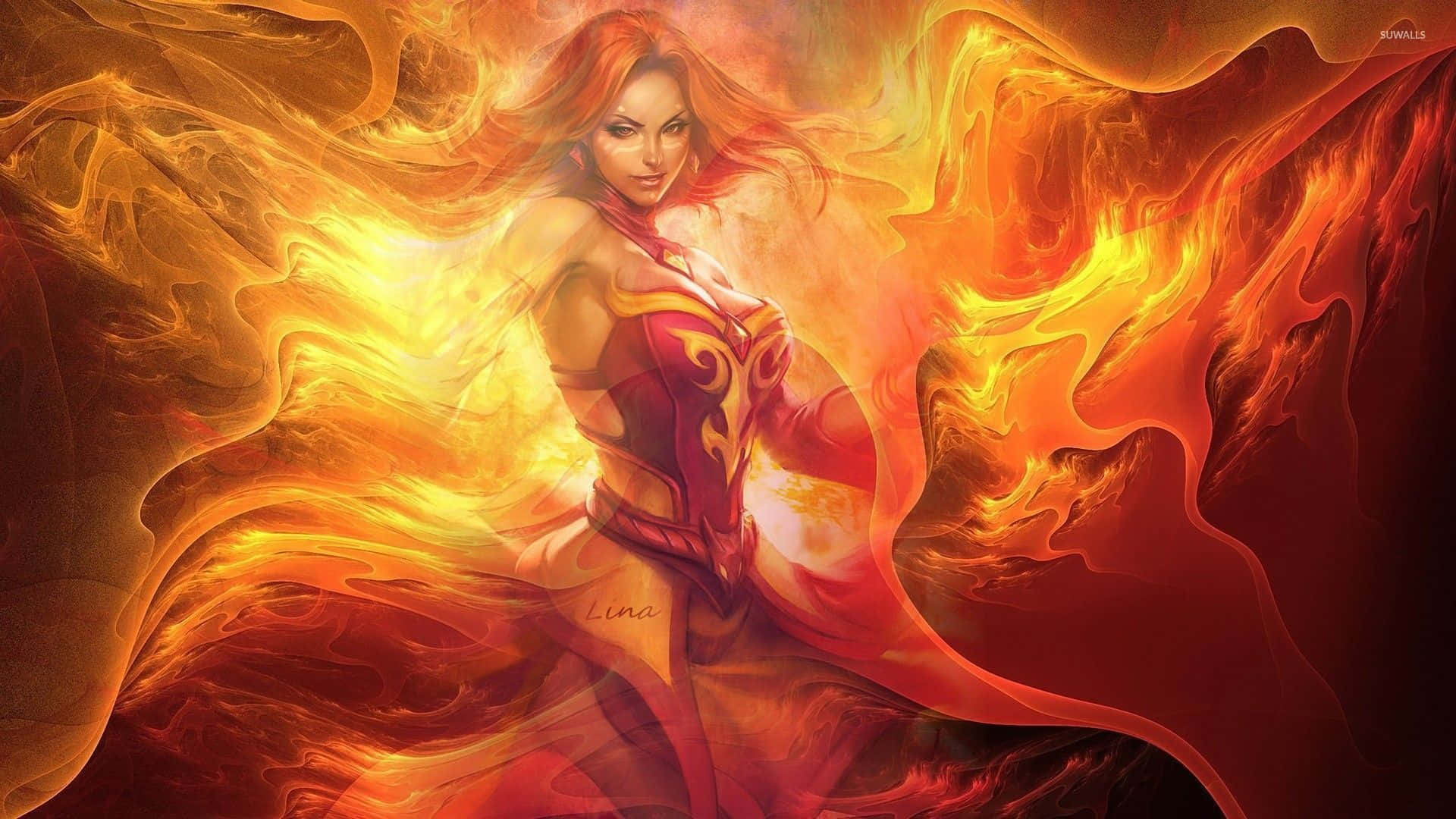 Dota 2, Lina, fiery-haired woman, Full HD Desktop Wallpaper