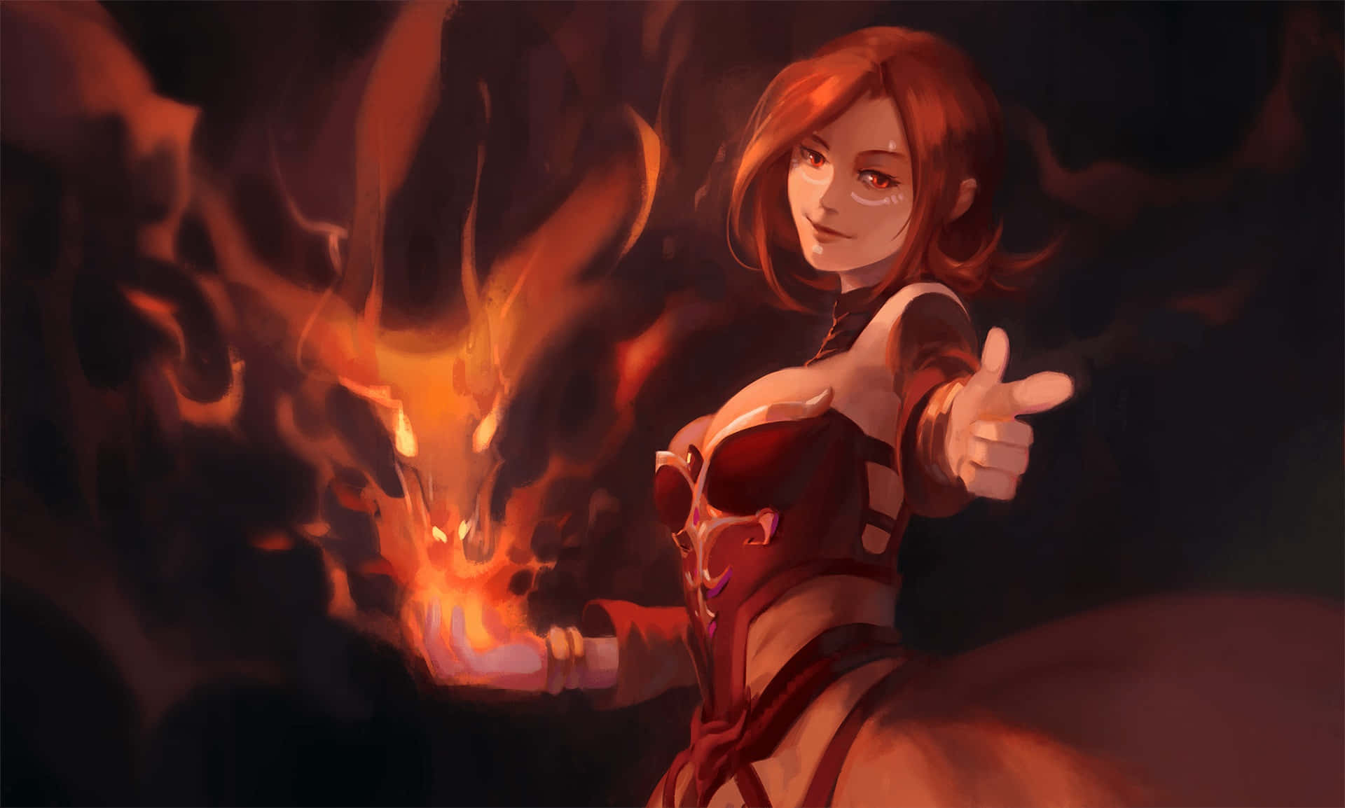 Dota 2, Lina, red armor, Full HD Desktop Wallpaper