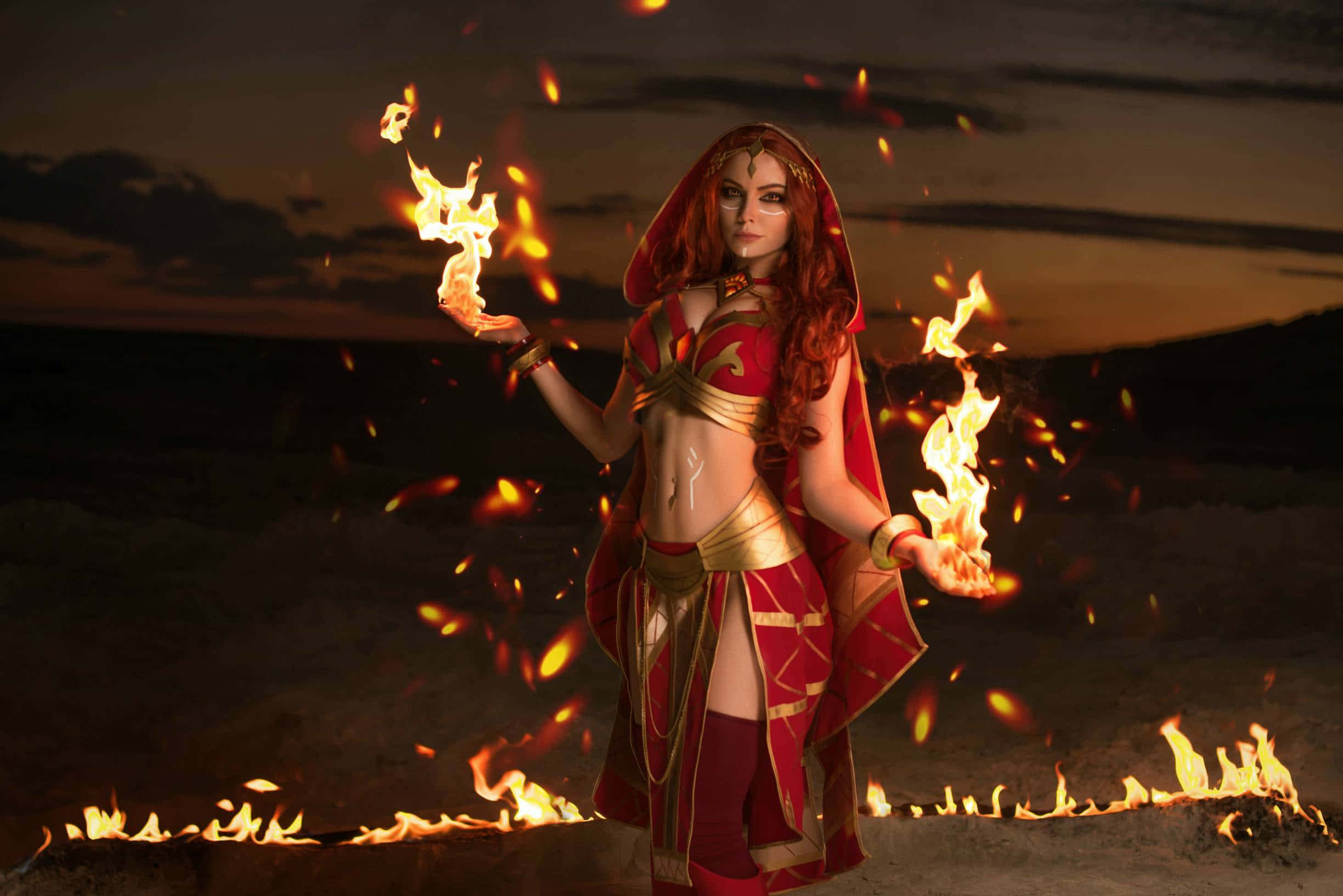 Dota 2, Lina, red and gold fantasy attire, Full HD Desktop Wallpaper