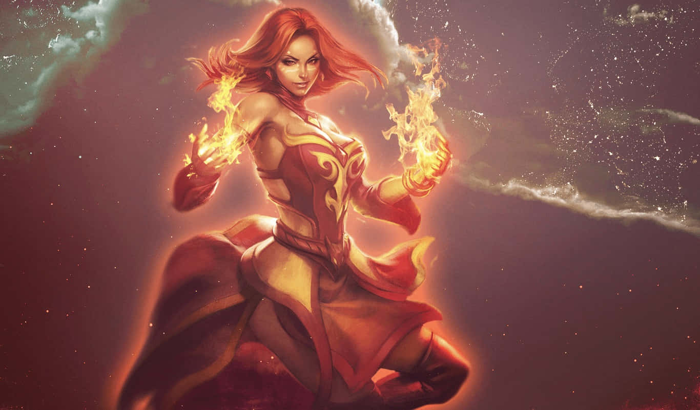 Dota 2 Lina, fiery red-haired female mage, ornate armor, HD Desktop Wallpaper