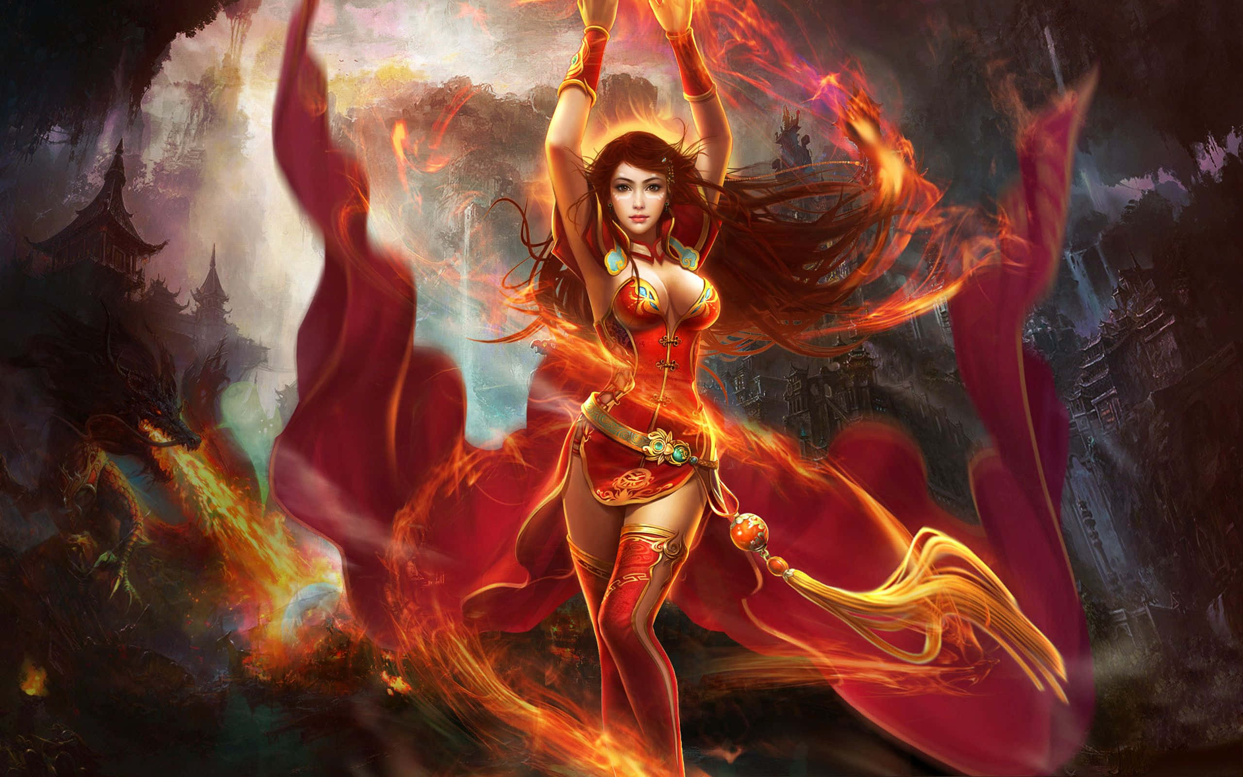 Dota 2, Lina, fiery-haired warrior, 2K Desktop Wallpaper