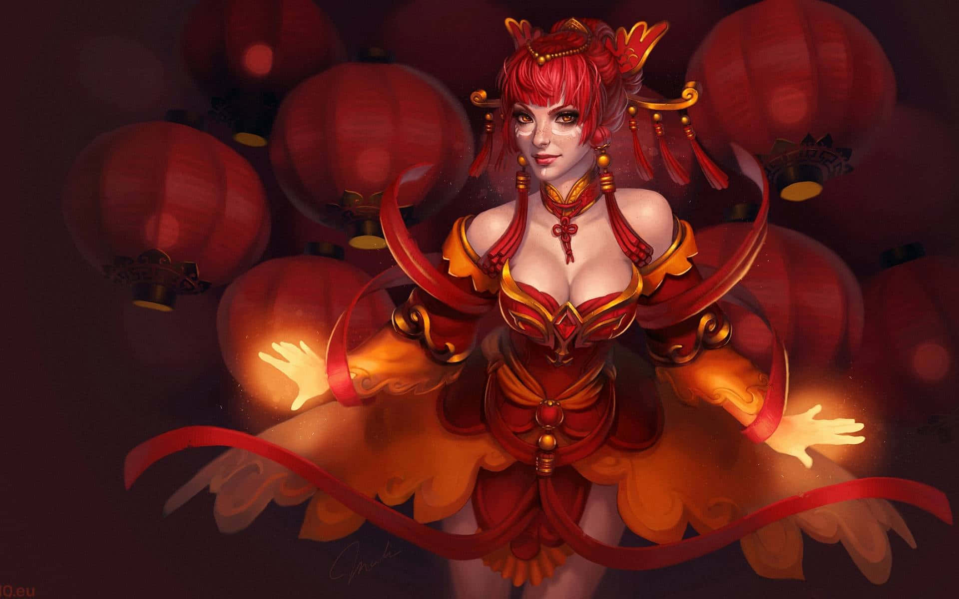 Dota 2, Lina, red hair, Full HD Desktop Wallpaper