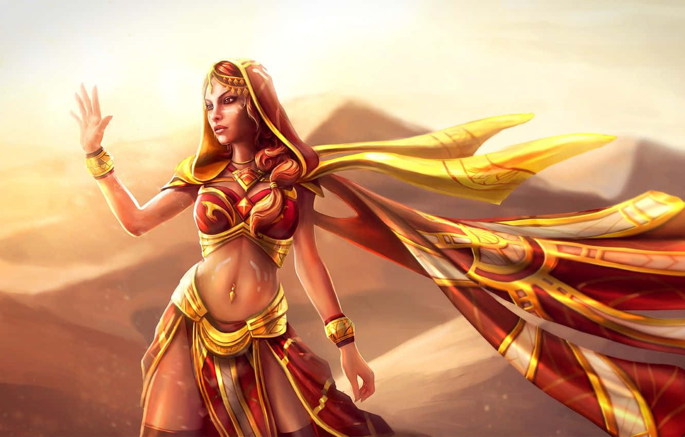 Dota 2, Lina, red and gold robes, HD Desktop Wallpaper