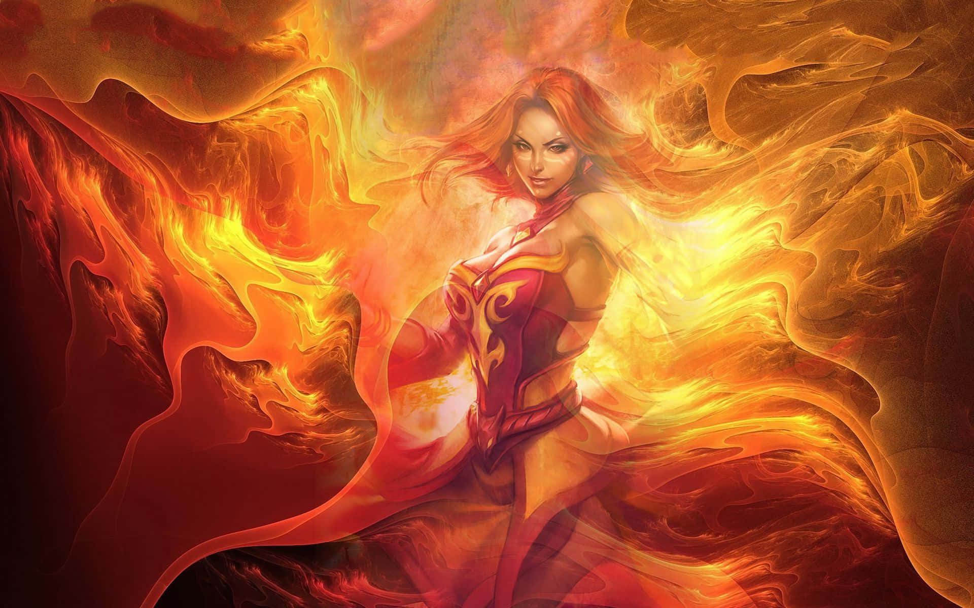 Dota 2, Lina, fiery-haired woman, Full HD Desktop Wallpaper