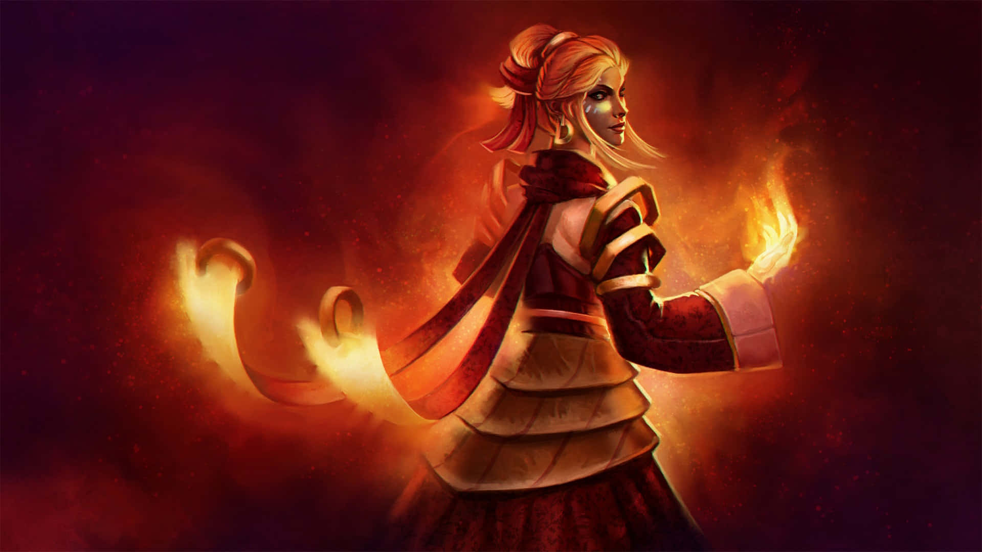 Dota 2 Lina, fiery-haired mage, red robes, Full HD Desktop Wallpaper