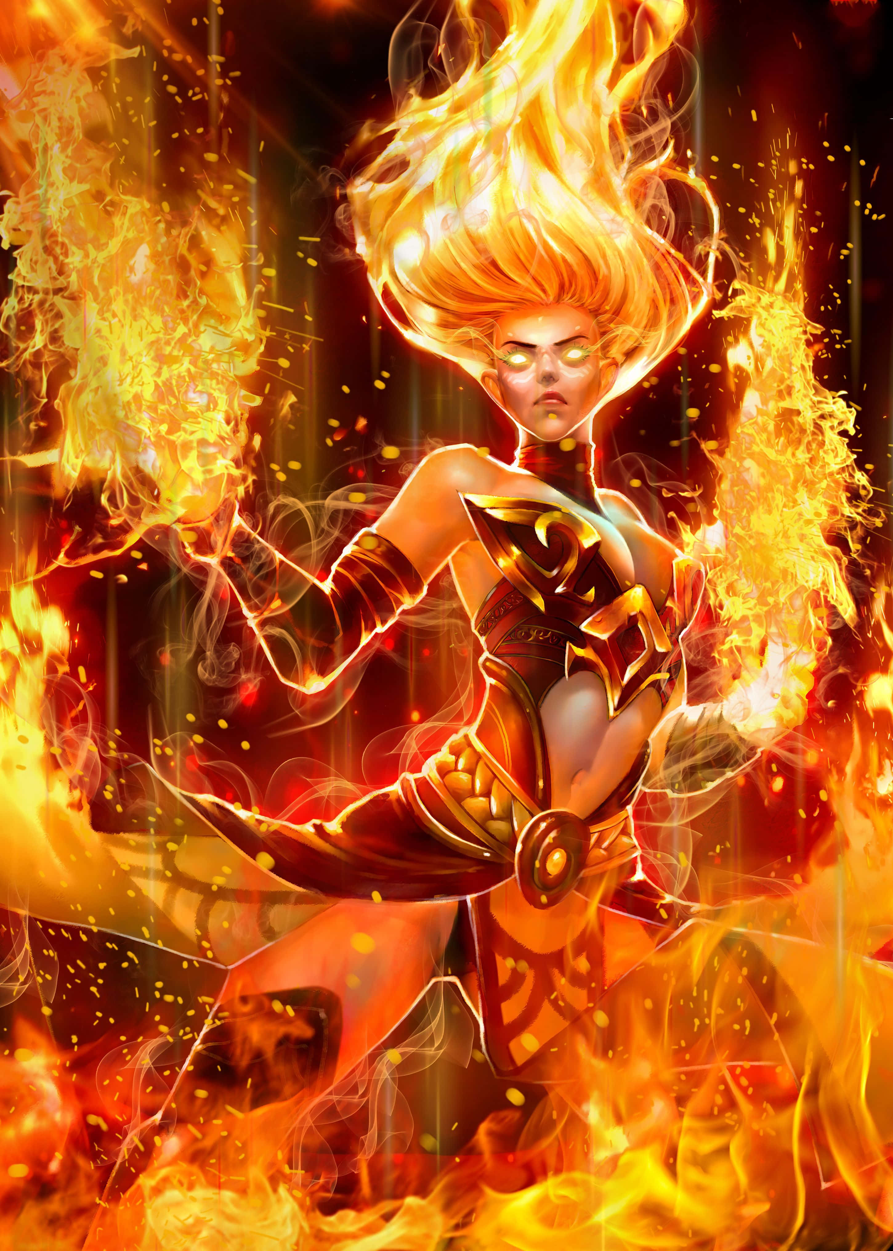 Dota 2, Lina, fiery hair, 4K Phone Wallpaper