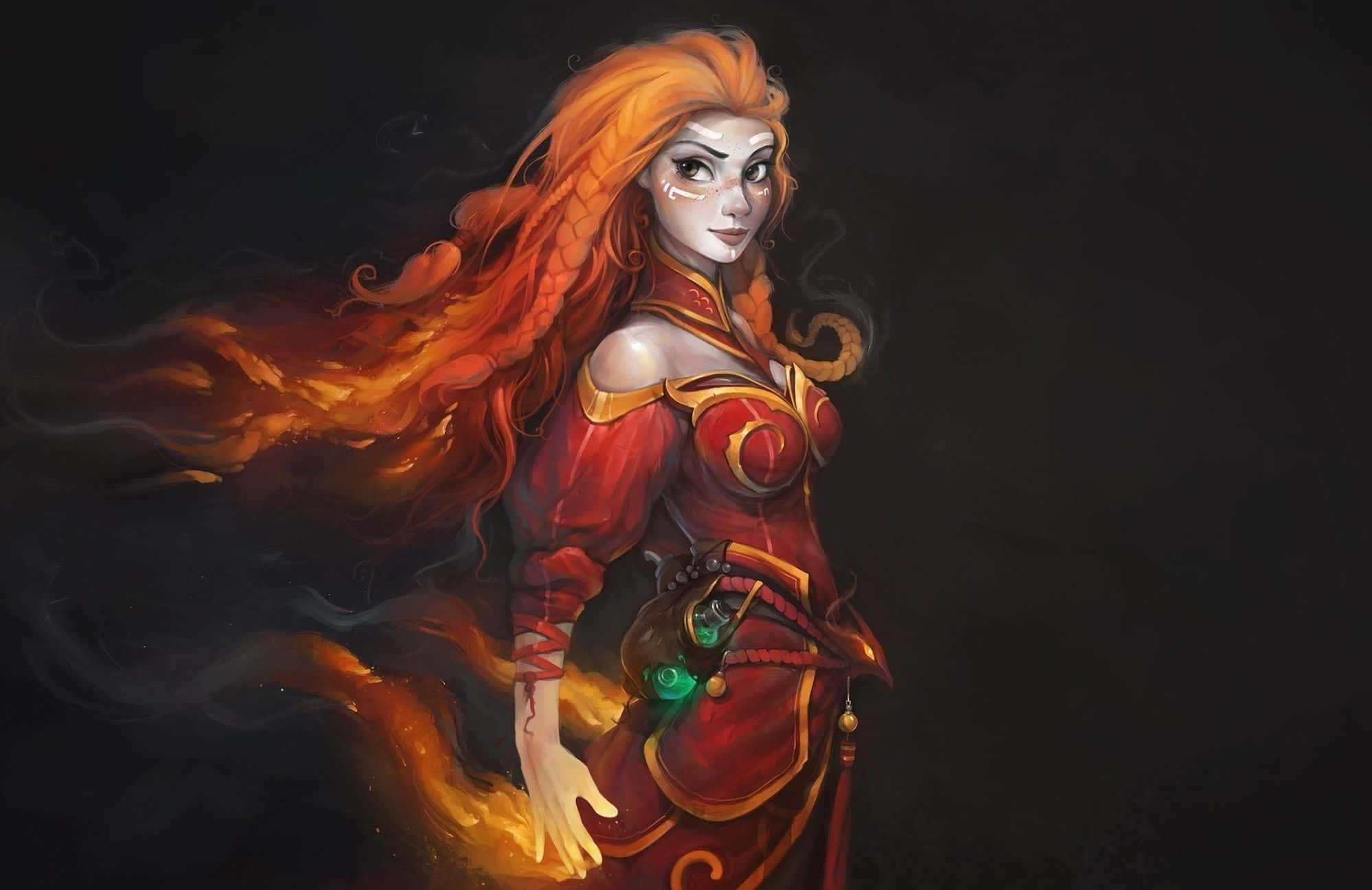 Dota 2, Lina, fiery-haired woman, Full HD Desktop Wallpaper