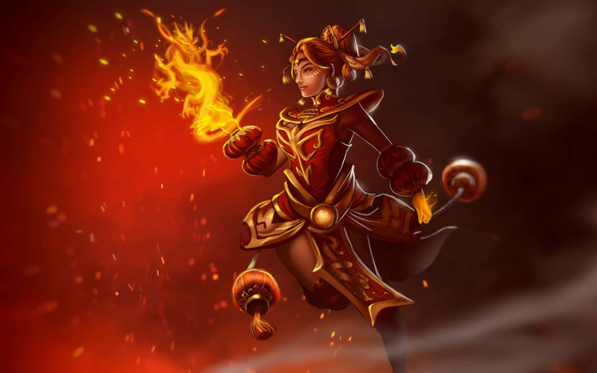 Dota 2, Lina, fiery-haired warrior, Full HD Desktop Wallpaper