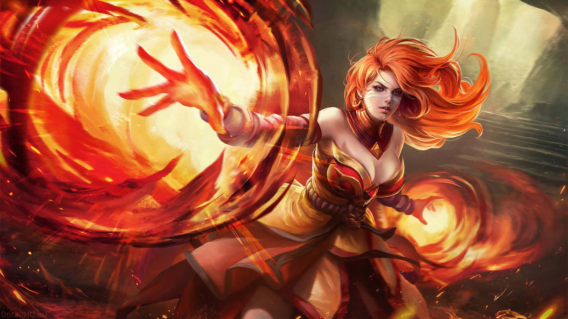 Dota 2, Lina, fiery-haired, Full HD Desktop Wallpaper