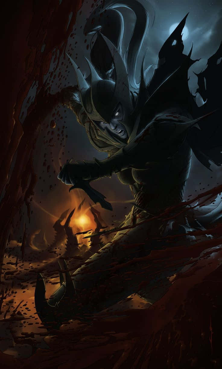 Dota 2, dark armored warrior, glowing eyes, SD Phone Wallpaper