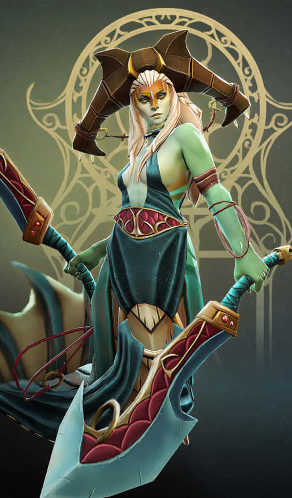 Dota 2 Phone, green-skinned fantasy warrior, long blonde hair, SD Phone Wallpaper