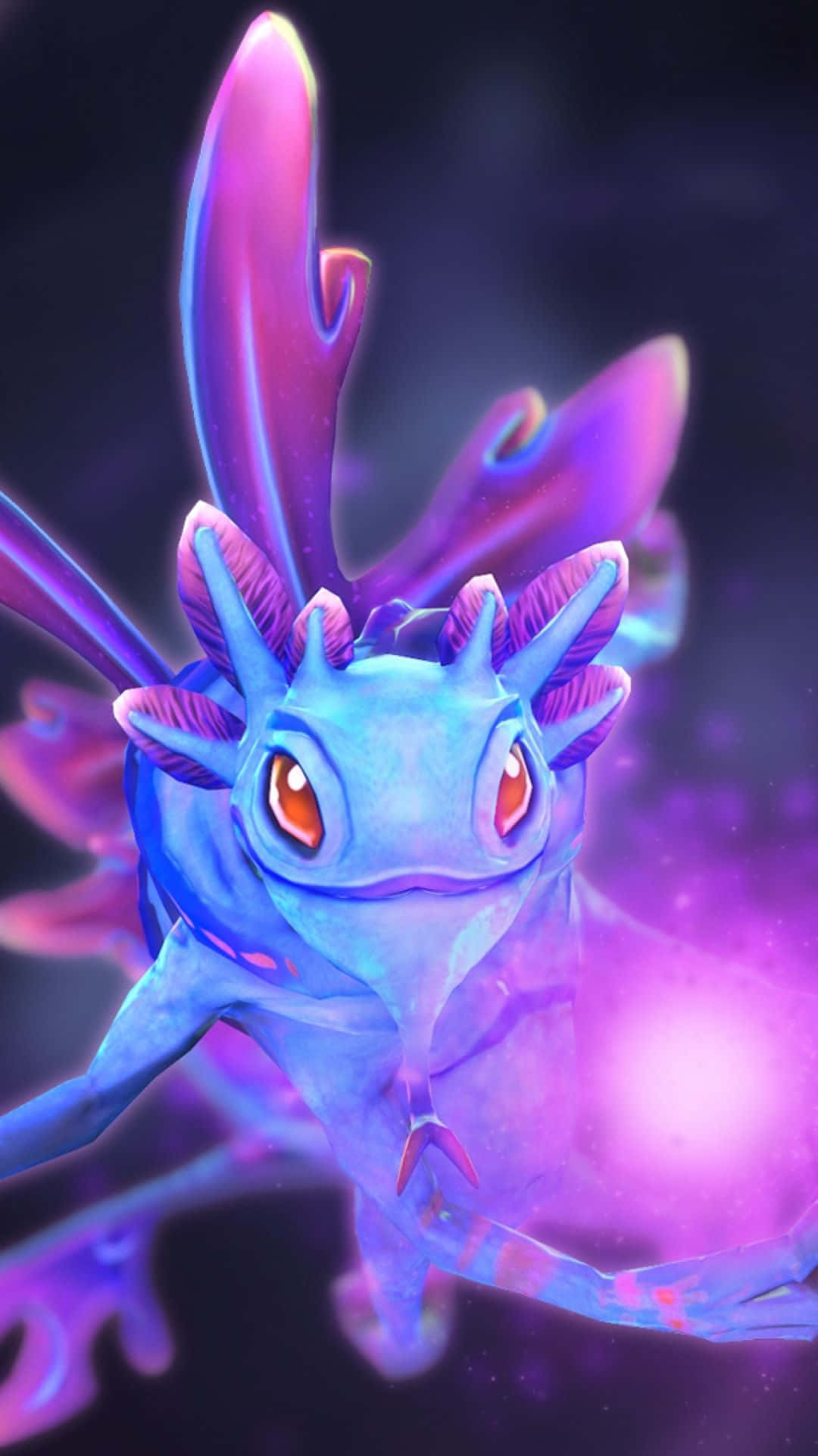 Dota 2 Phone, glowing blue and purple fantasy creature, fiery orange eyes, Full HD Phone Wallpaper