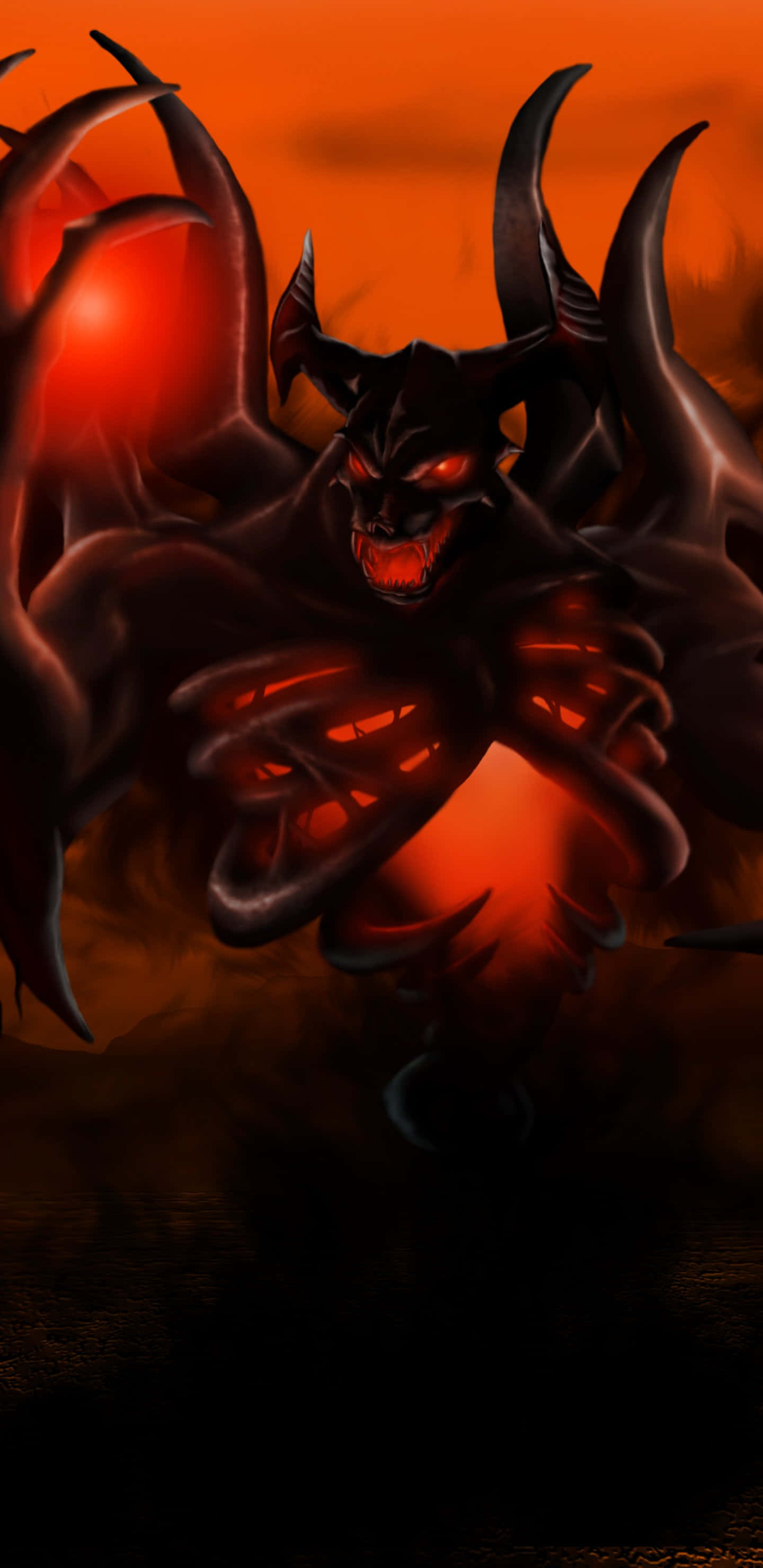 Dota 2, dark demon, glowing red eyes, 2K Phone Wallpaper