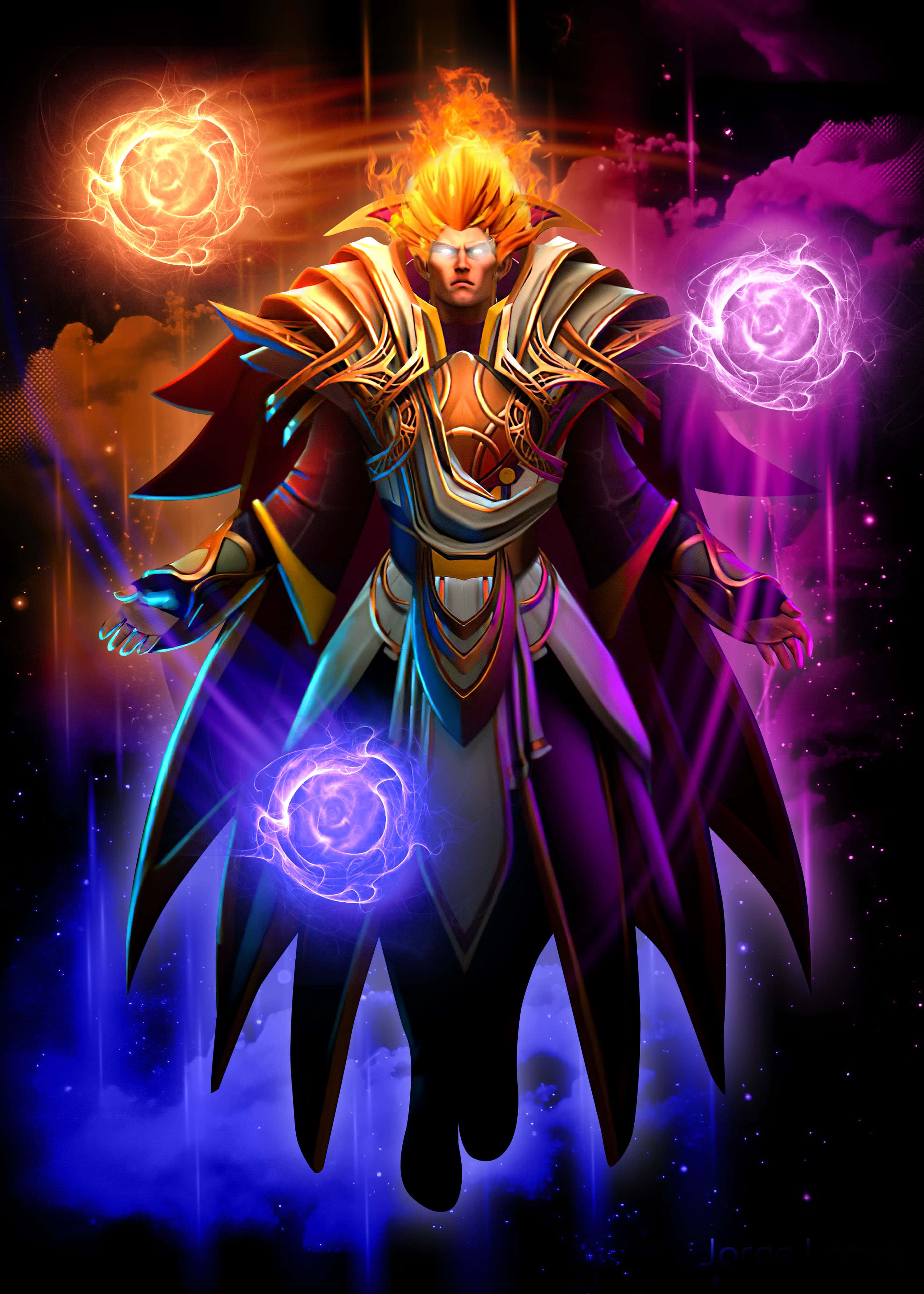 Dota 2, fantasy warrior, cosmic energy spheres, 4K Phone Wallpaper
