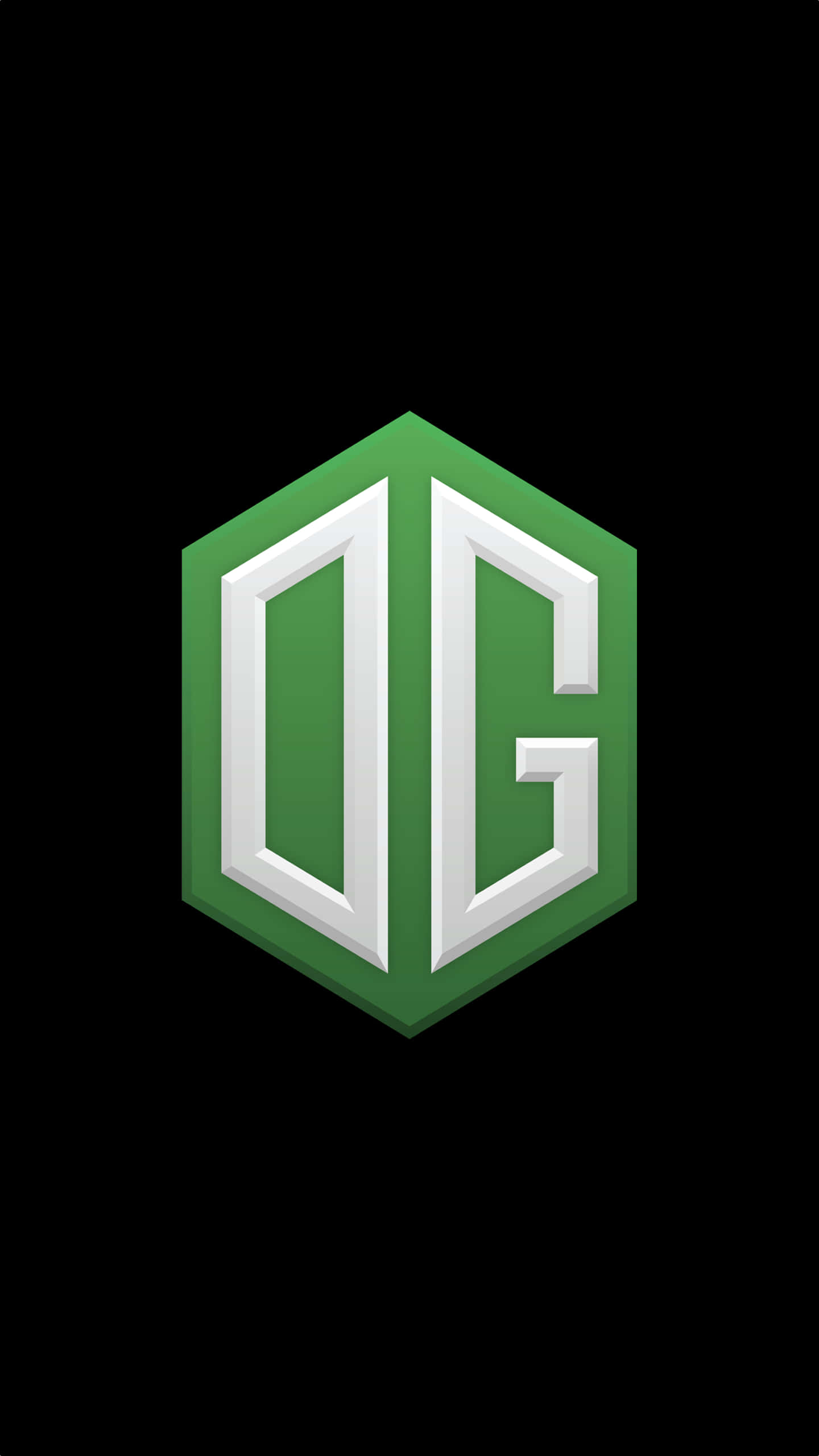 Dota 2, green hexagonal logo, white 'OG' letters, 2K Phone Wallpaper