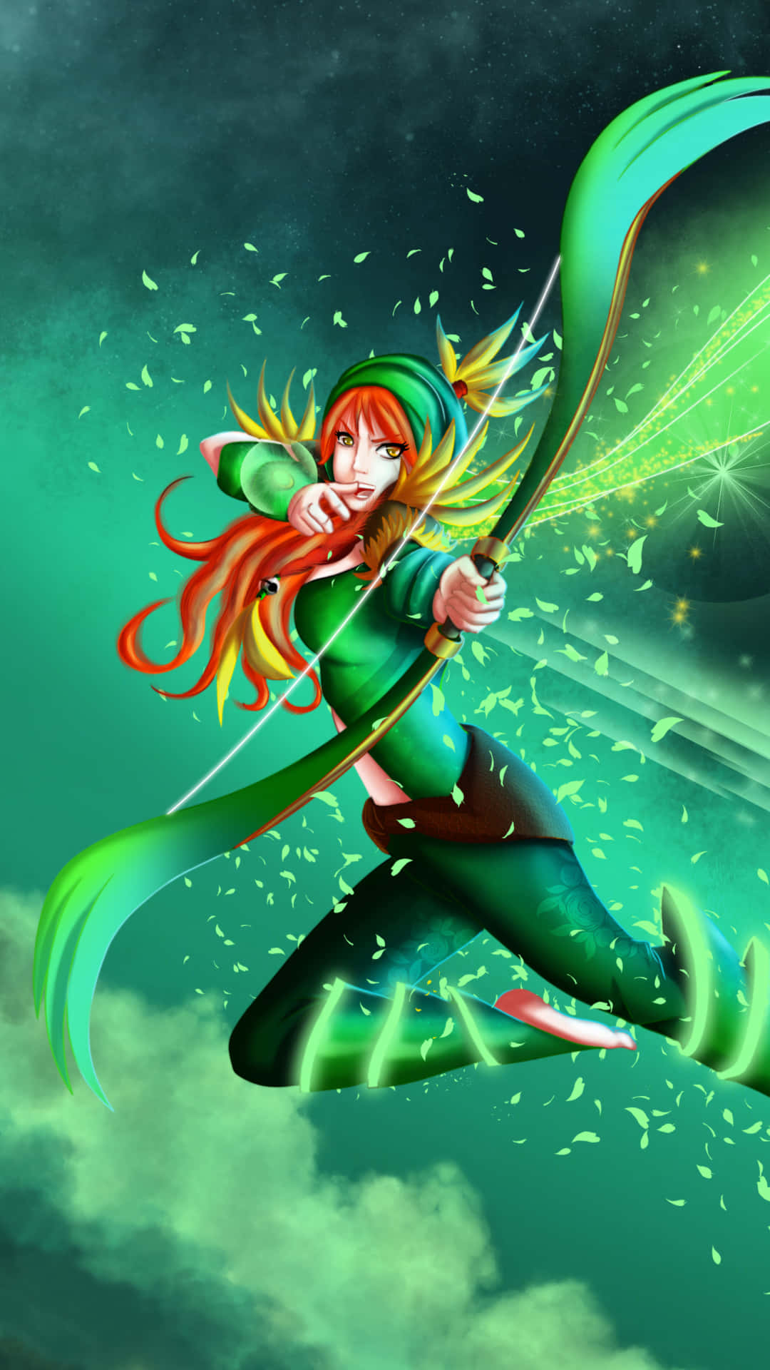 Dota 2, anime archer, fiery hair, Full HD Phone Wallpaper