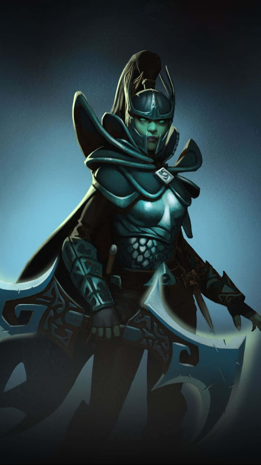 Dota 2 Phone, green-skinned warrior, teal armor, Full HD Phone Wallpaper