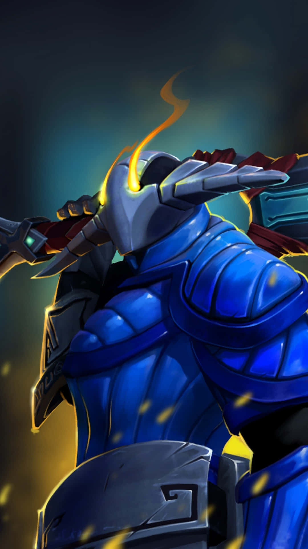 Dota 2 Sven, blue and silver armor, glowing yellow energy, Full HD Phone Wallpaper