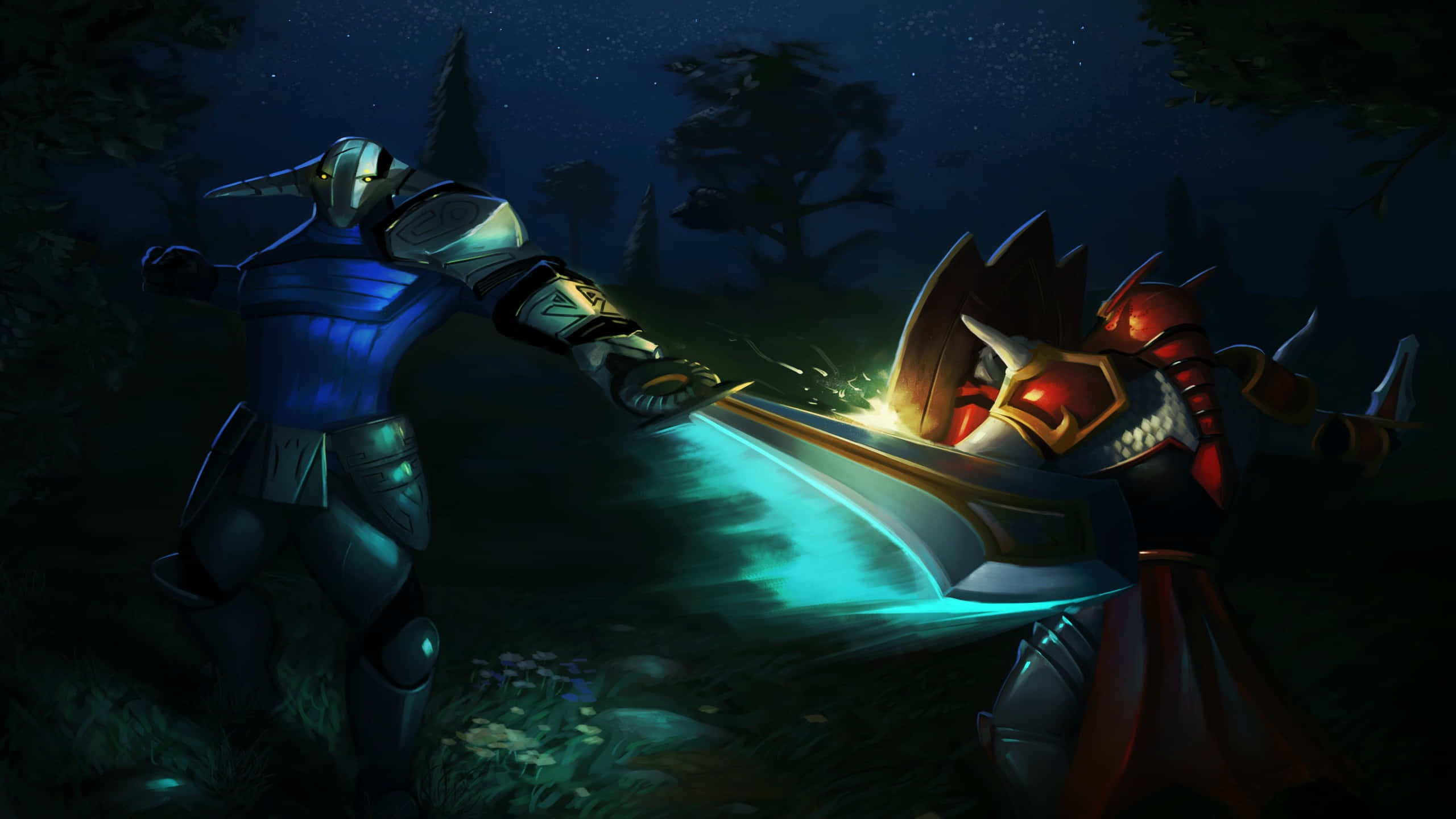 Dota 2 Sven, moonlit forest, glowing blades, 2K Desktop Wallpaper