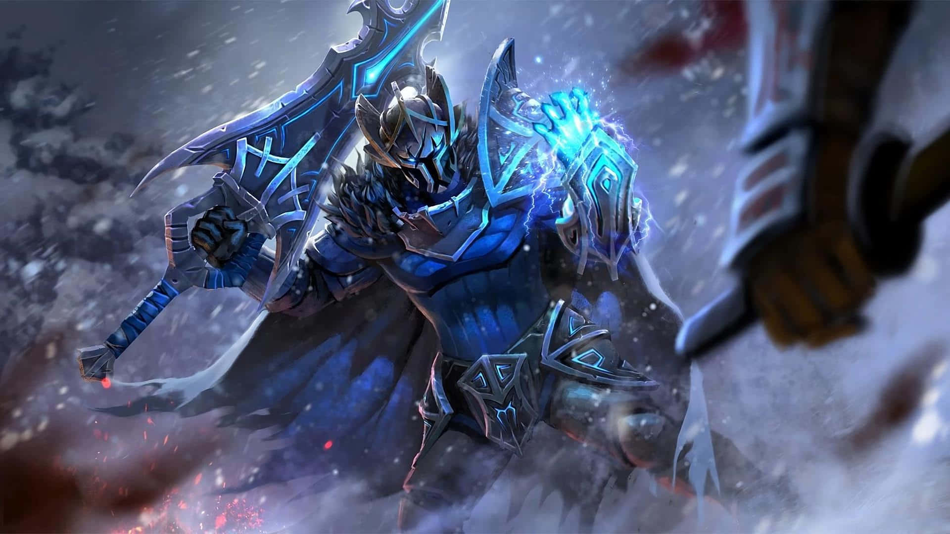 Dota 2 Sven, blue-armored warrior, glowing sword, Full HD Desktop Wallpaper